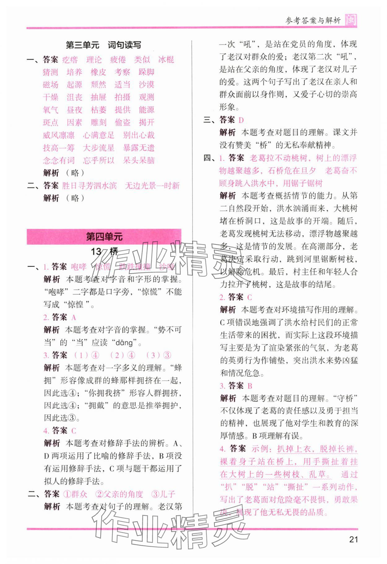 2024年木頭馬分層課課練六年級(jí)語(yǔ)文上冊(cè)人教版福建專版 參考答案第21頁(yè)