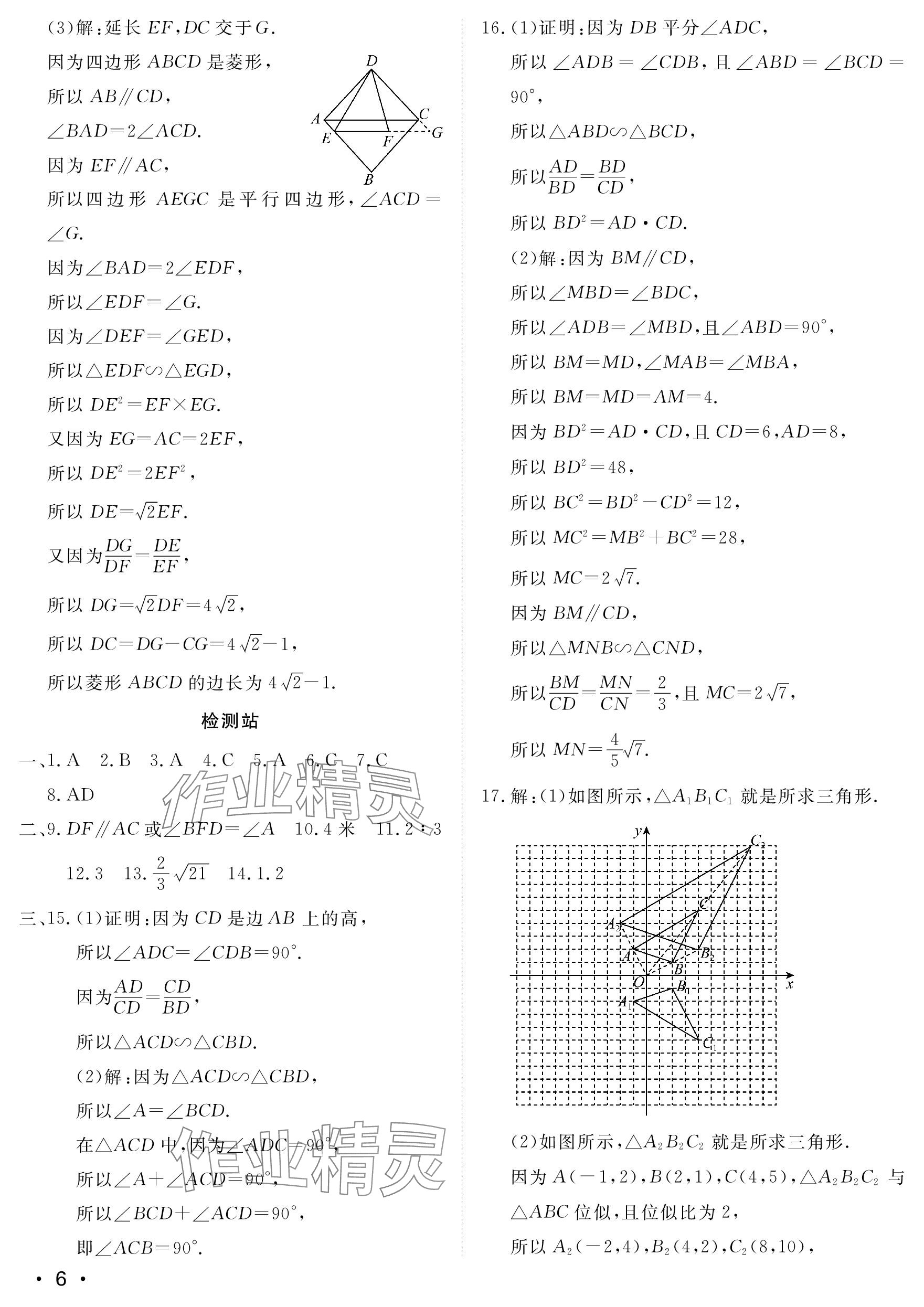 2023年行知天下九年级数学上册青岛版 参考答案第6页