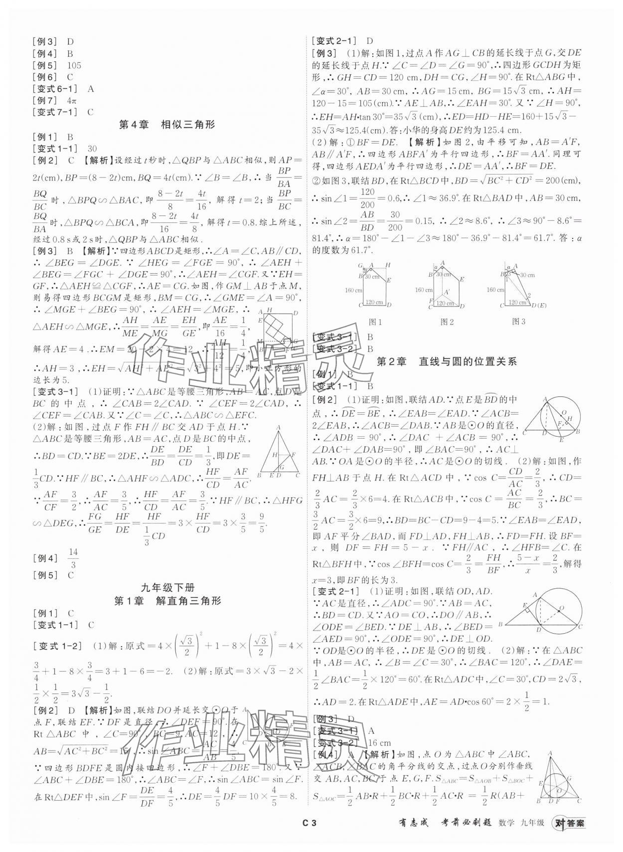 2024年有志成考前必刷題九年級數(shù)學全一冊浙教版 參考答案第2頁