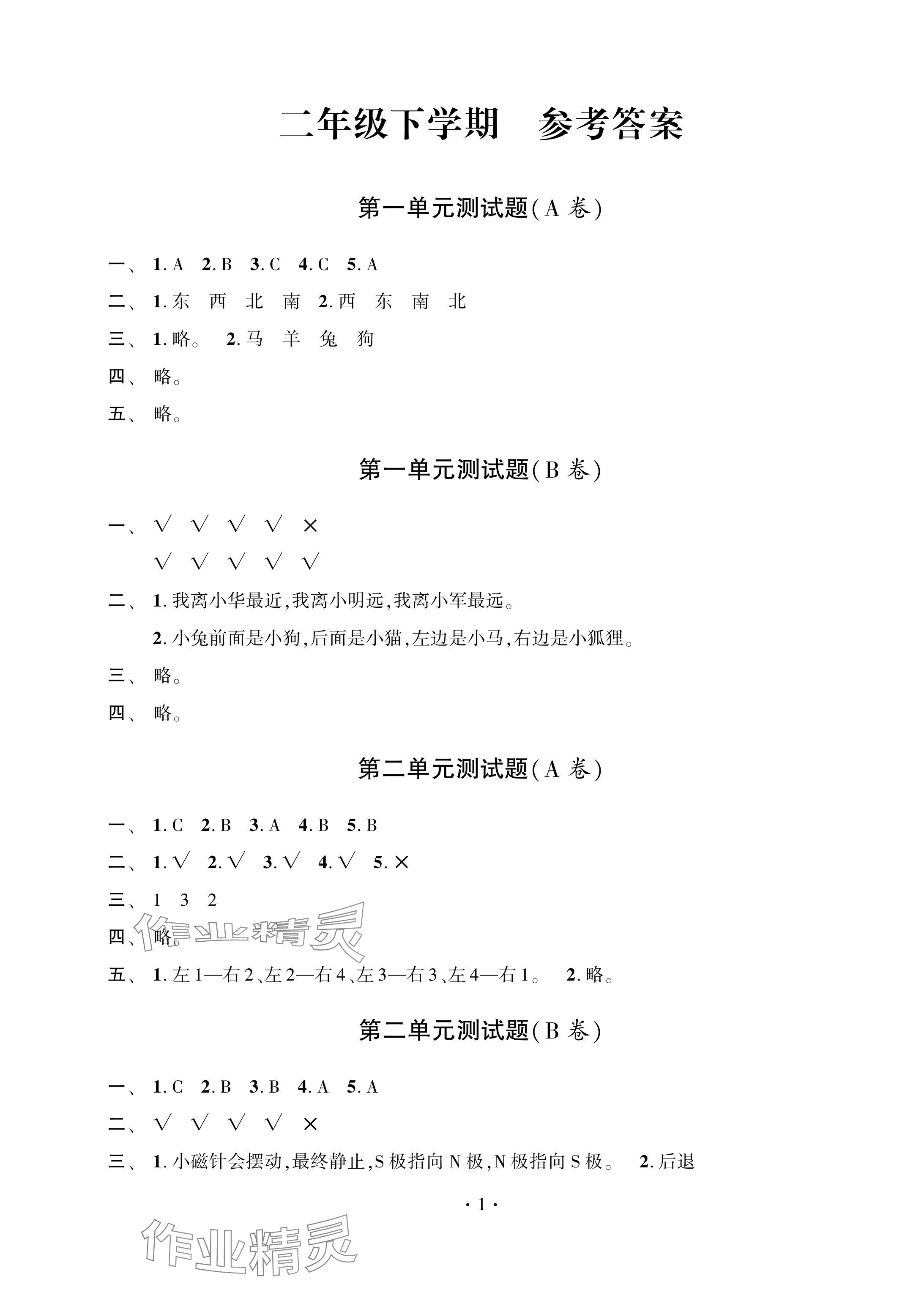 2024年單元自測(cè)試卷青島出版社二年級(jí)科學(xué)下冊(cè)青島版 參考答案第1頁(yè)