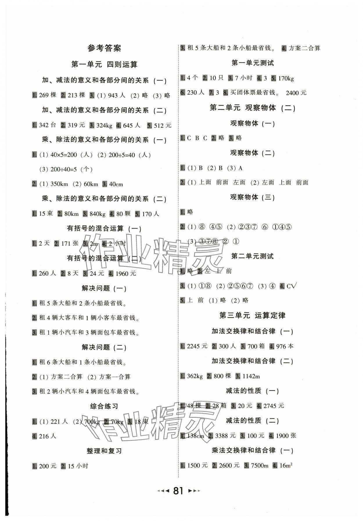 2025年小學應用題卡天天練四年級下冊人教版 第1頁