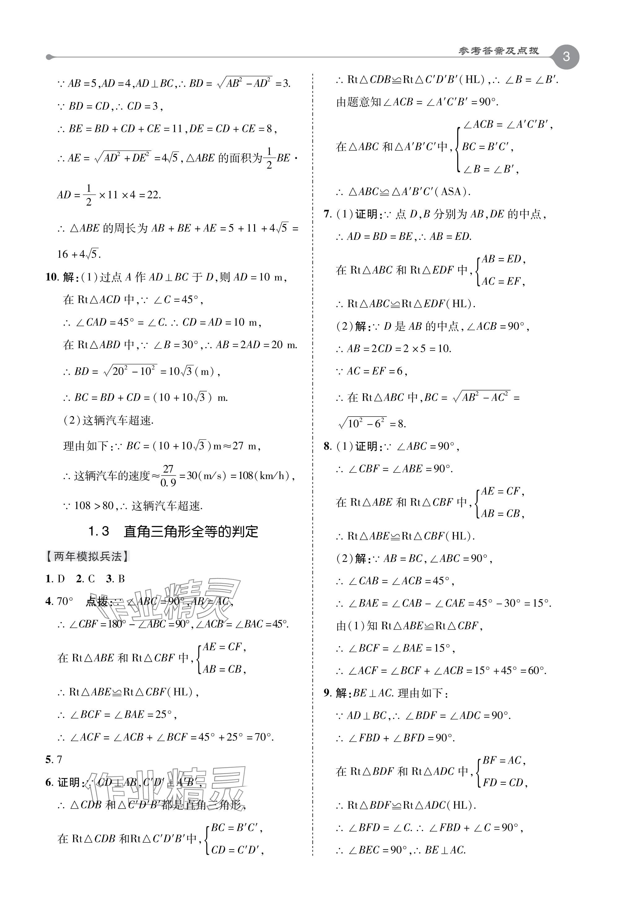 2024年特高級(jí)教師點(diǎn)撥八年級(jí)數(shù)學(xué)下冊(cè)湘教版 參考答案第3頁