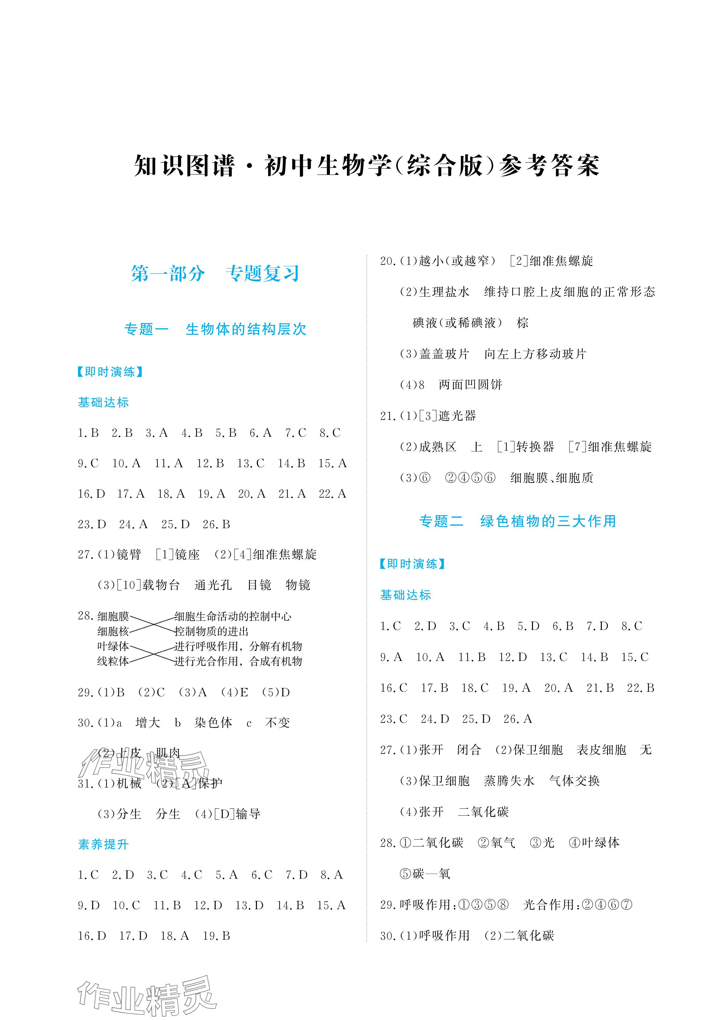 2024年知識圖譜初中生物綜合版 參考答案第1頁