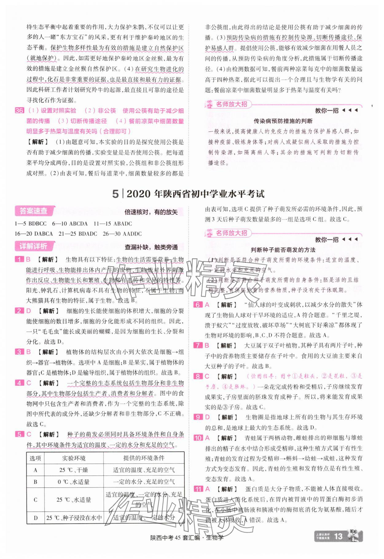 2025年金考卷45套匯編生物中考人教版陜西專版 參考答案第13頁