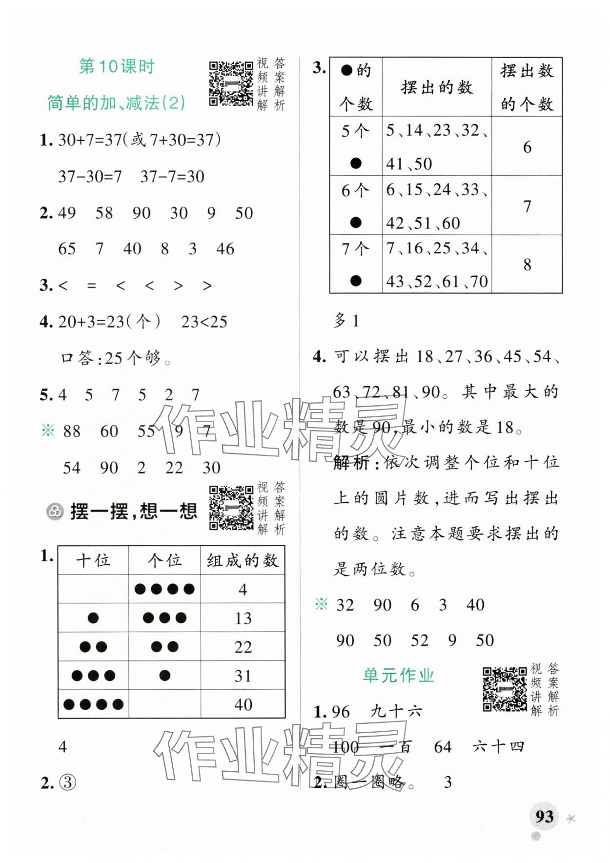 2025年小學(xué)學(xué)霸作業(yè)本一年級數(shù)學(xué)下冊人教版廣東專版 參考答案第9頁