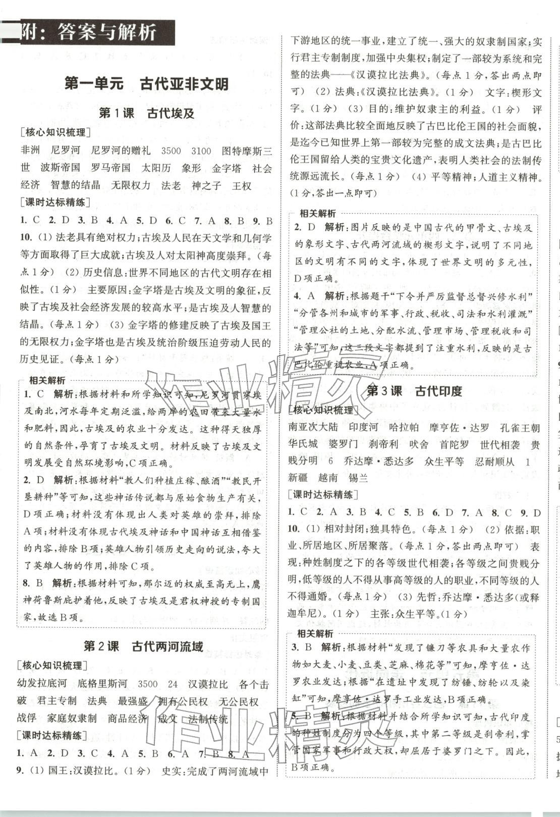 2025年通成学典课时作业本九年级历史上册人教版山西专版 第1页