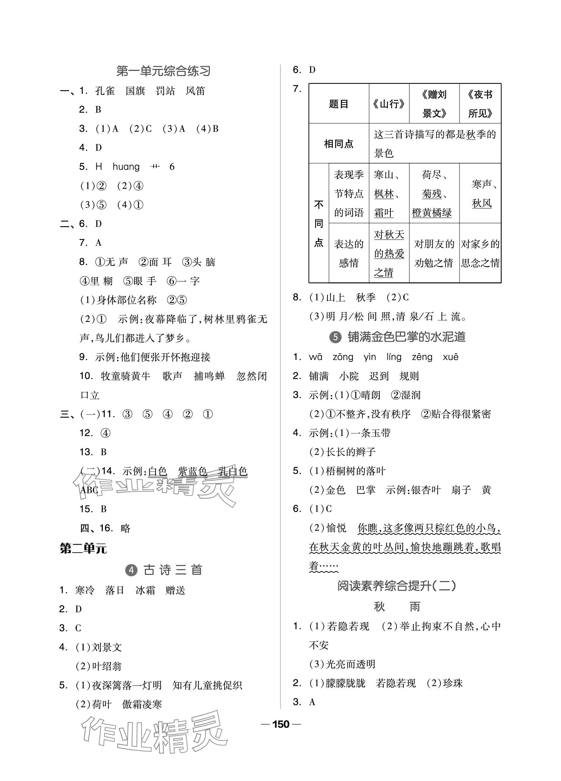 2023年新思維伴你學(xué)單元達(dá)標(biāo)測(cè)試卷三年級(jí)語(yǔ)文上冊(cè)人教版 參考答案第2頁(yè)