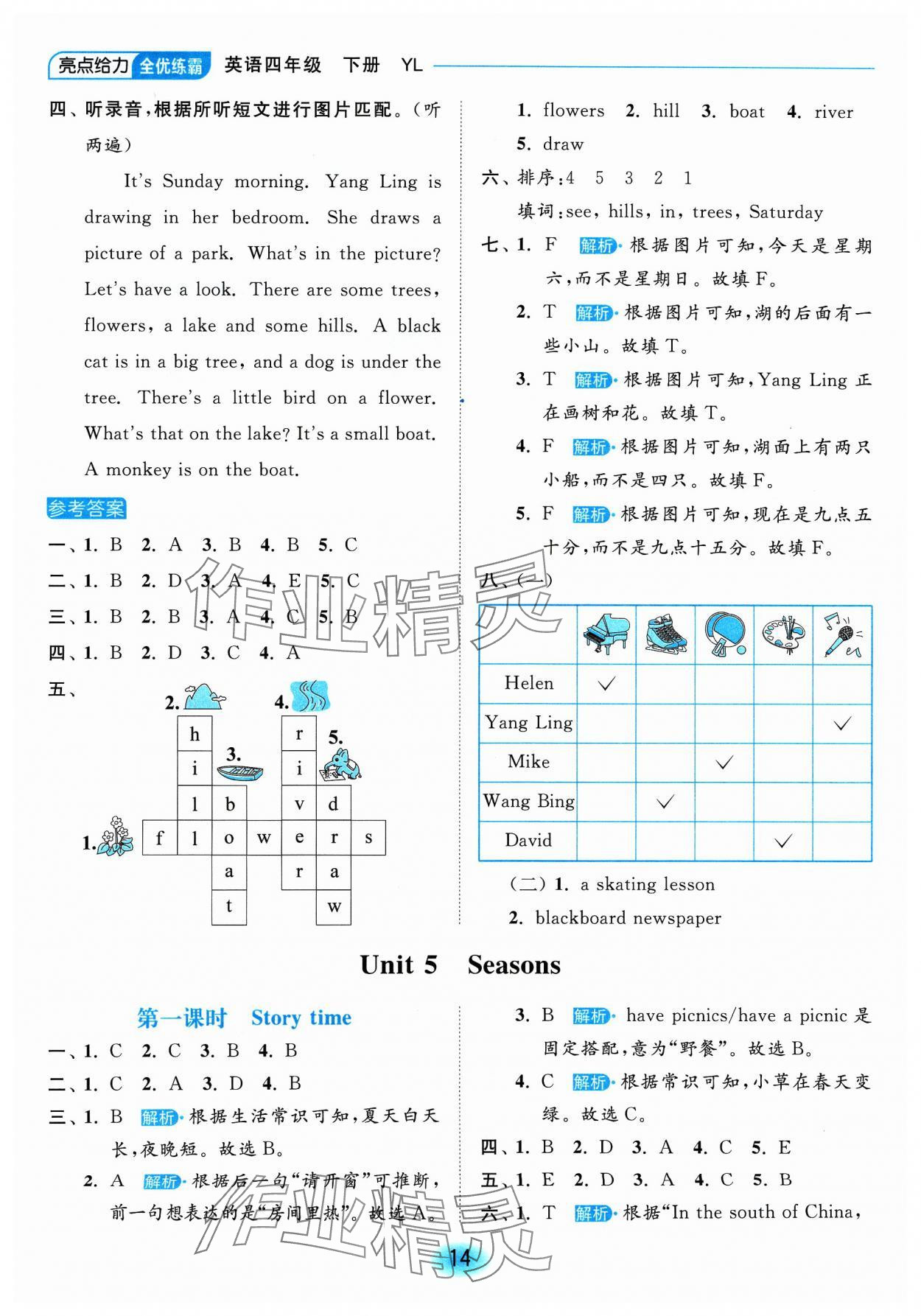 2024年亮點(diǎn)給力全優(yōu)練霸四年級(jí)英語(yǔ)下冊(cè)譯林版 參考答案第14頁(yè)