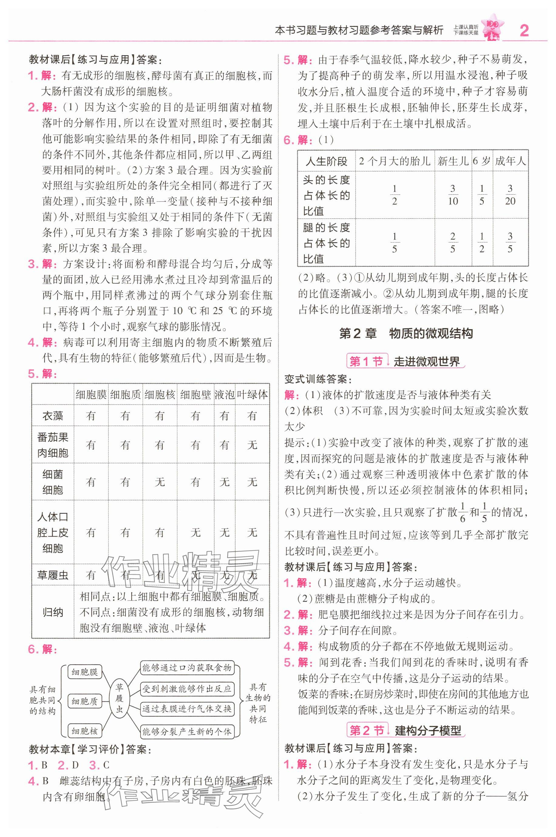 2025年教材課本七年級科學下冊浙教版 參考答案第2頁