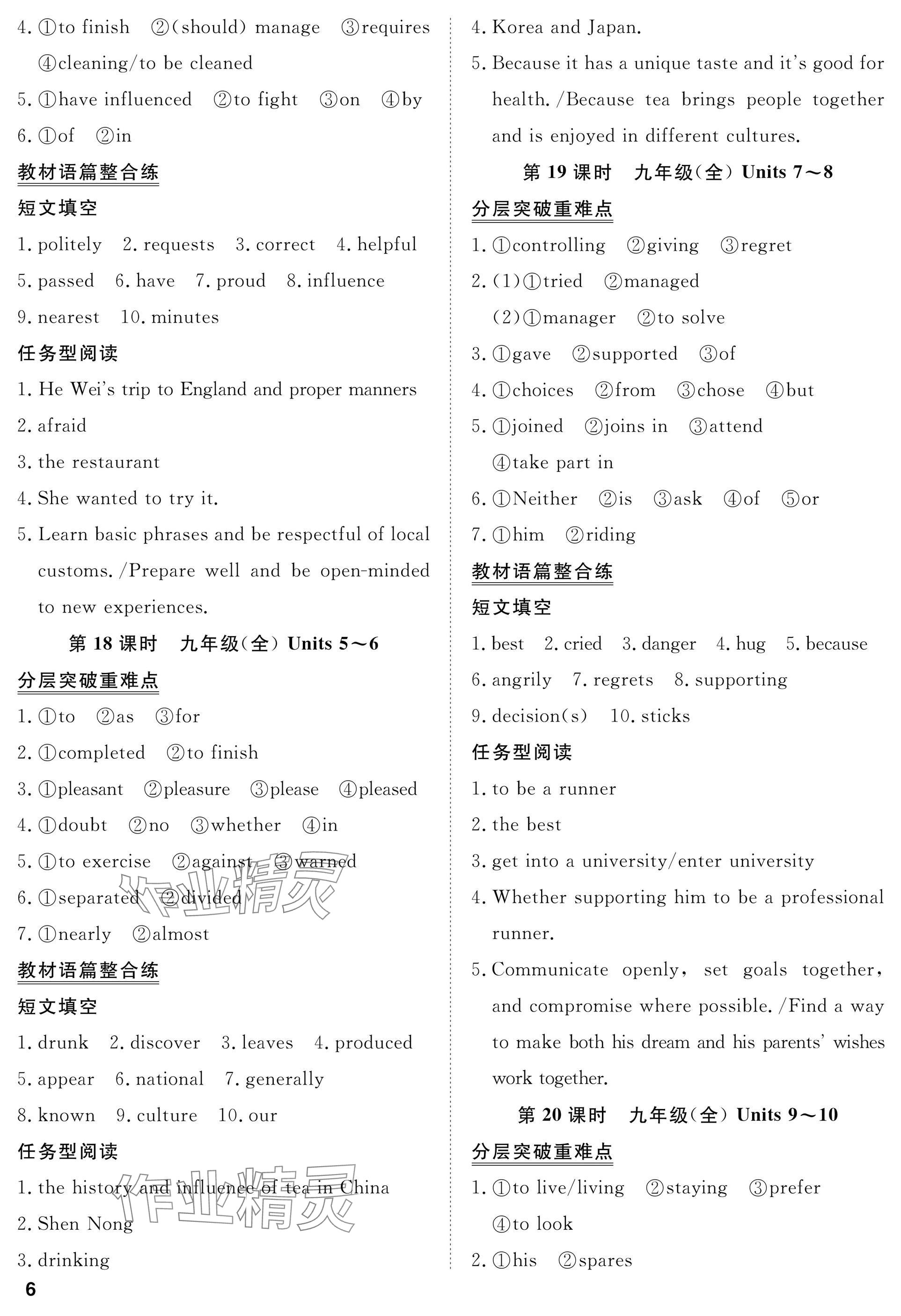 2025年湖北专版指点中考英语 参考答案第6页