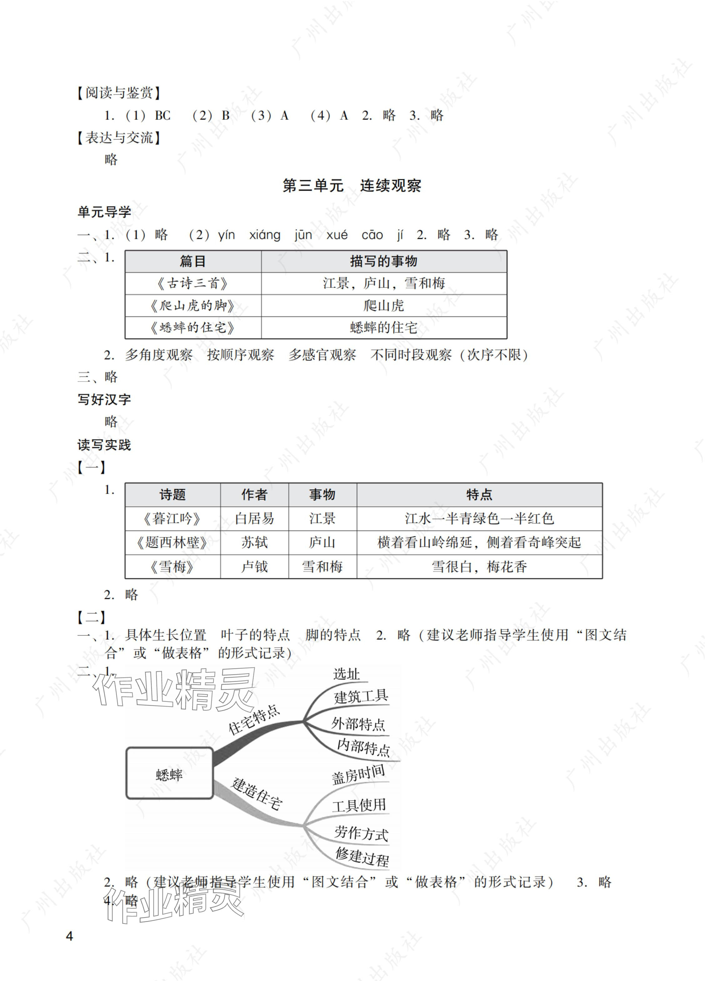 2024年陽光學(xué)業(yè)評(píng)價(jià)四年級(jí)語文上冊(cè)人教版 參考答案第4頁