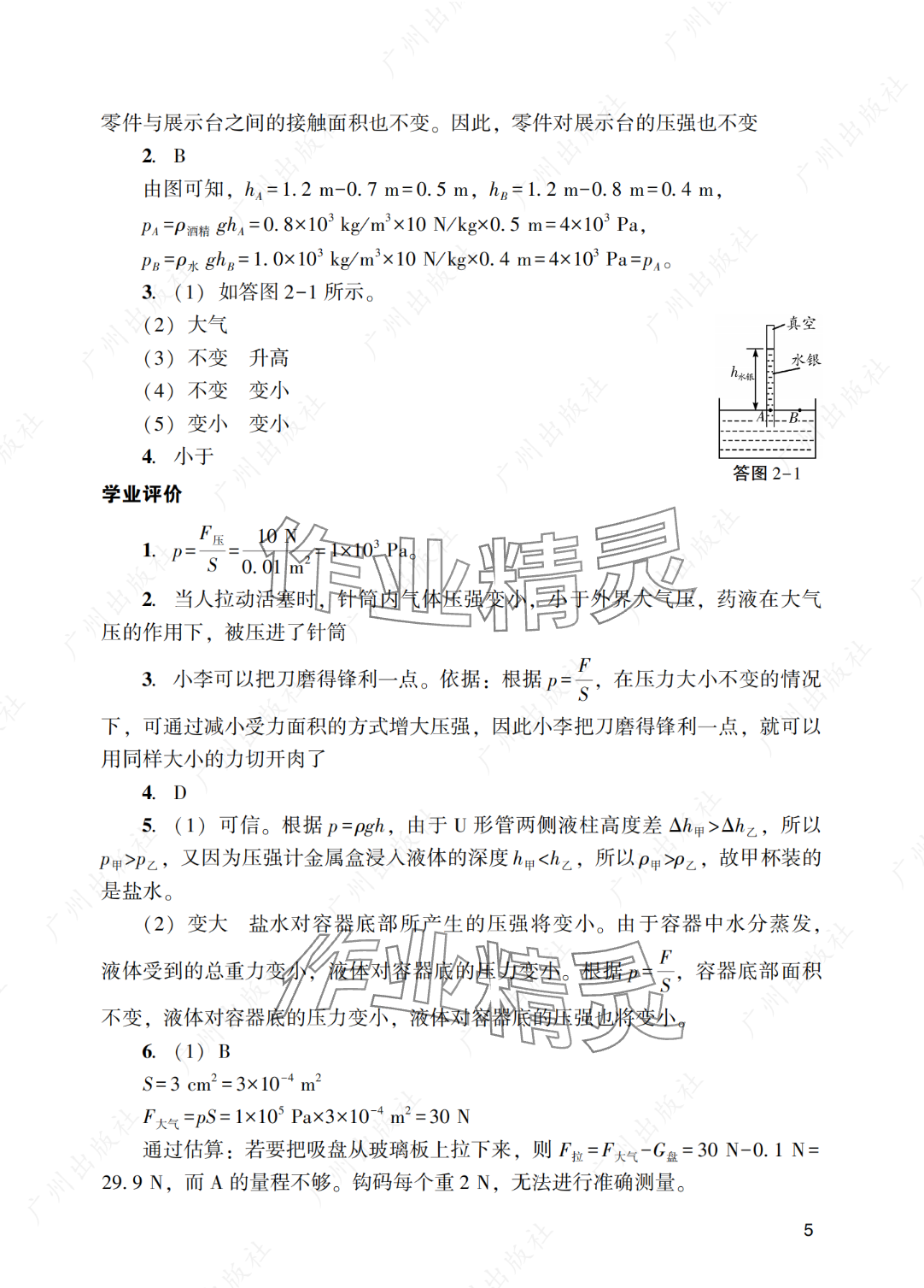 2025年陽光學業(yè)評價九年級物理下冊人教版 參考答案第5頁