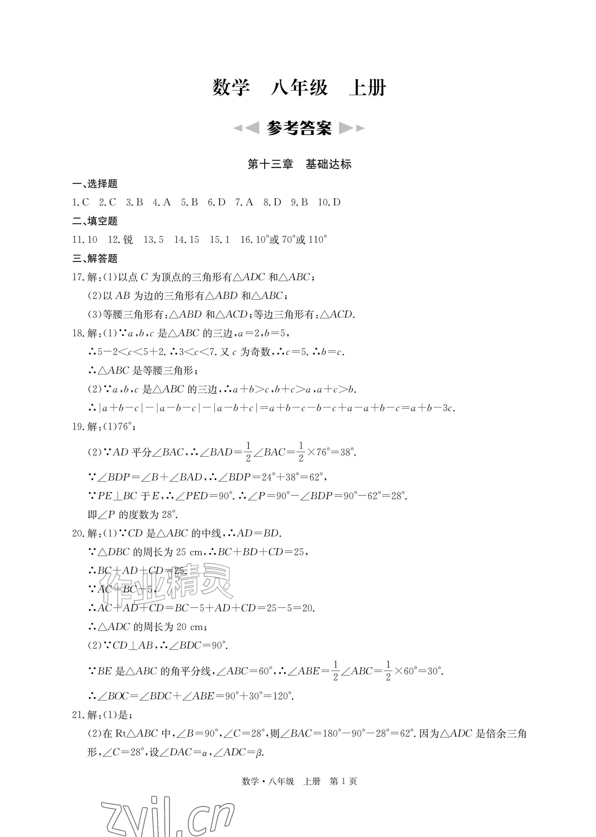 2026年同步素养闯关手册八年级数学上册人教版&nbsp;参考答案第1页