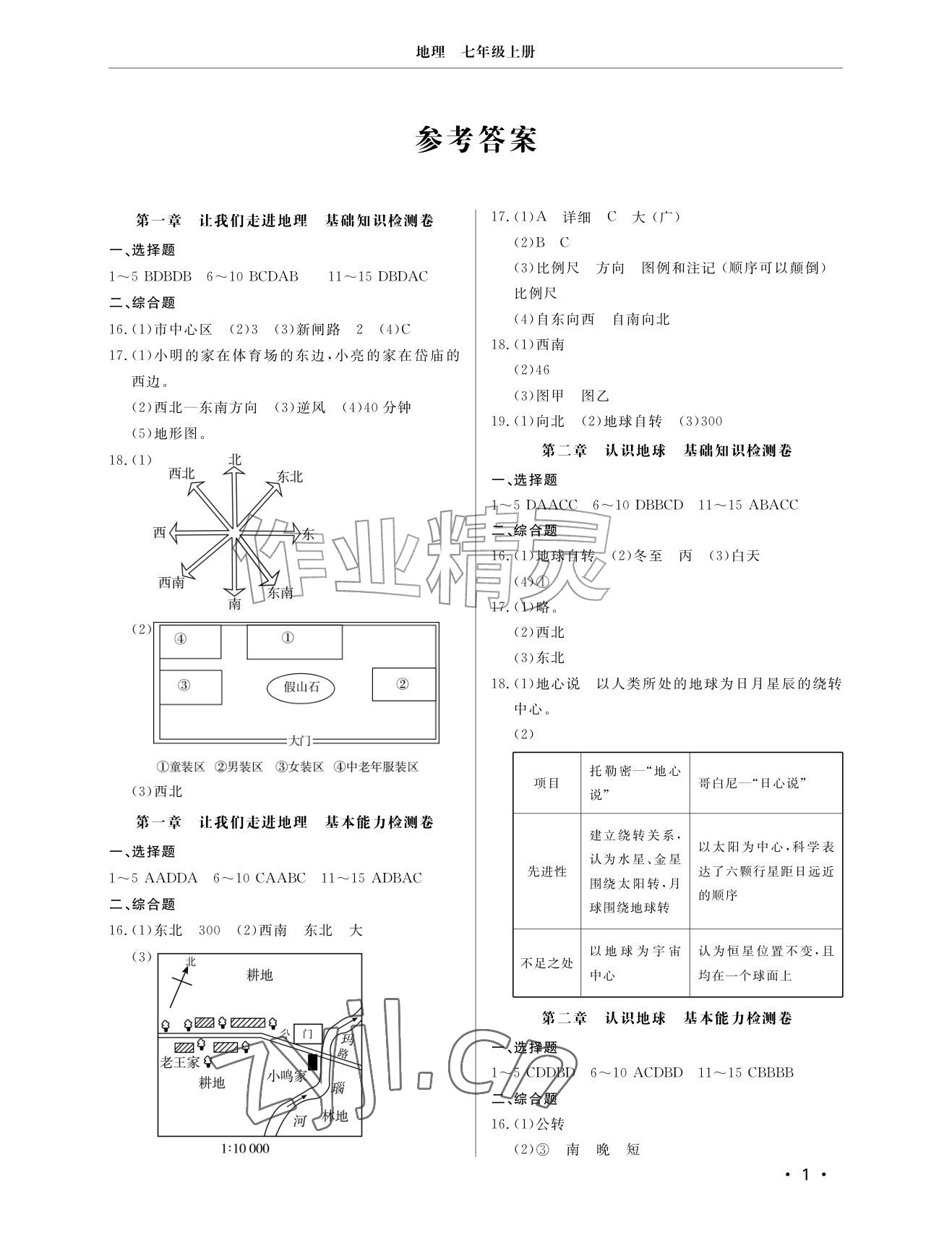 2026年同步练习册分层检测卷七年级地理上册湘教版&nbsp;参考答案第1页