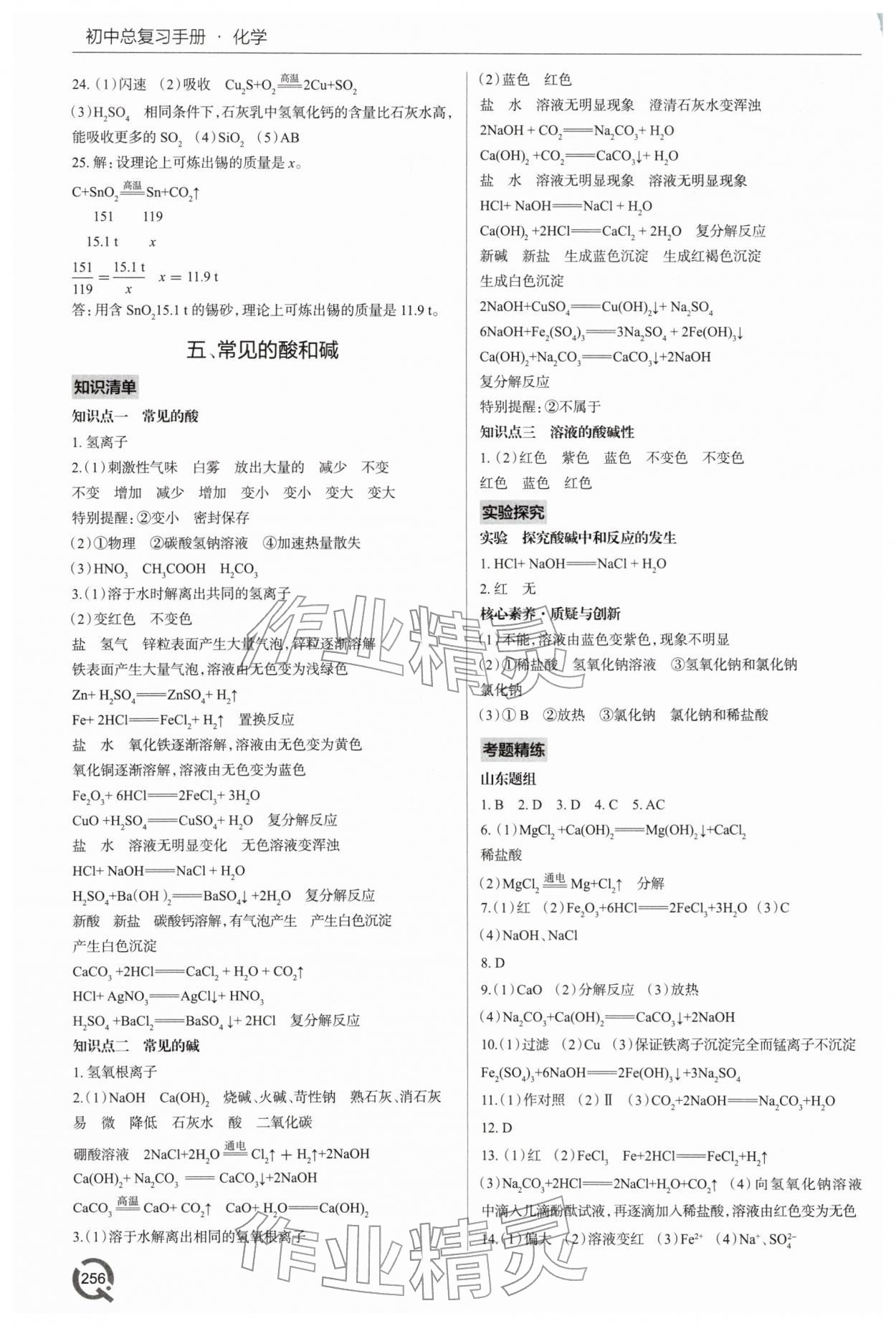 2026年初中總復習手冊青島出版社化學&nbsp;參考答案第5頁