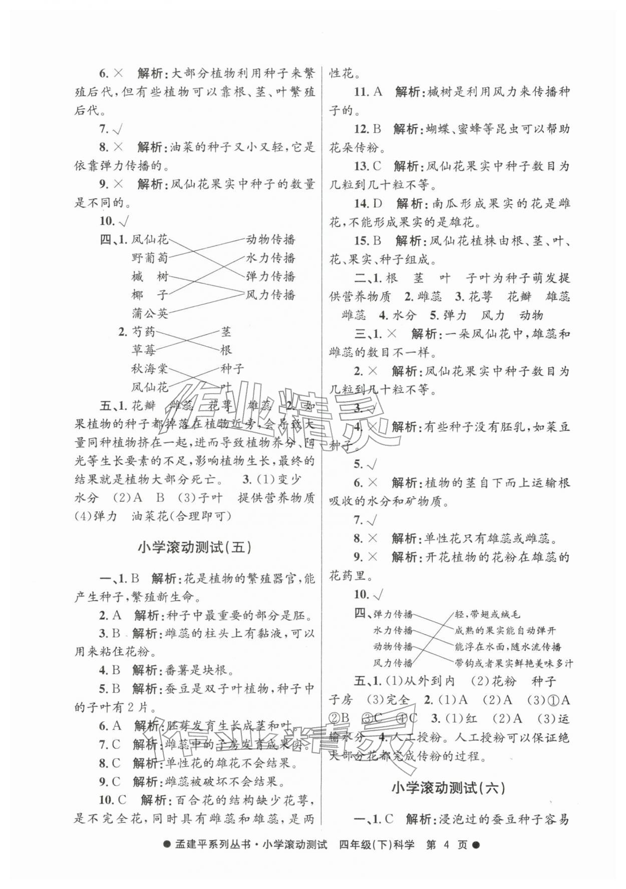 2026年孟建平小学滚动测试四年级科学下册教科版&nbsp;第4页