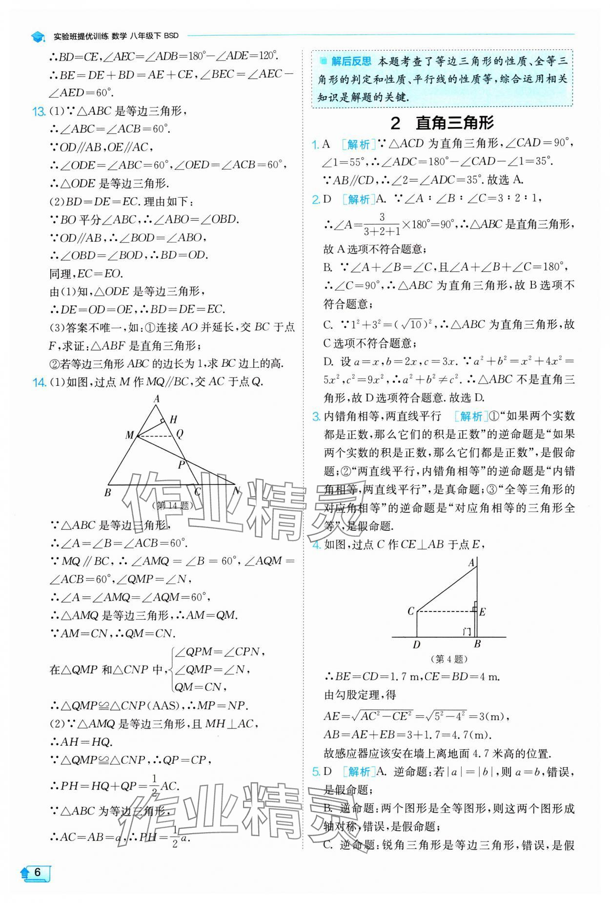 2024年實(shí)驗(yàn)班提優(yōu)訓(xùn)練八年級數(shù)學(xué)下冊北師大版 參考答案第6頁