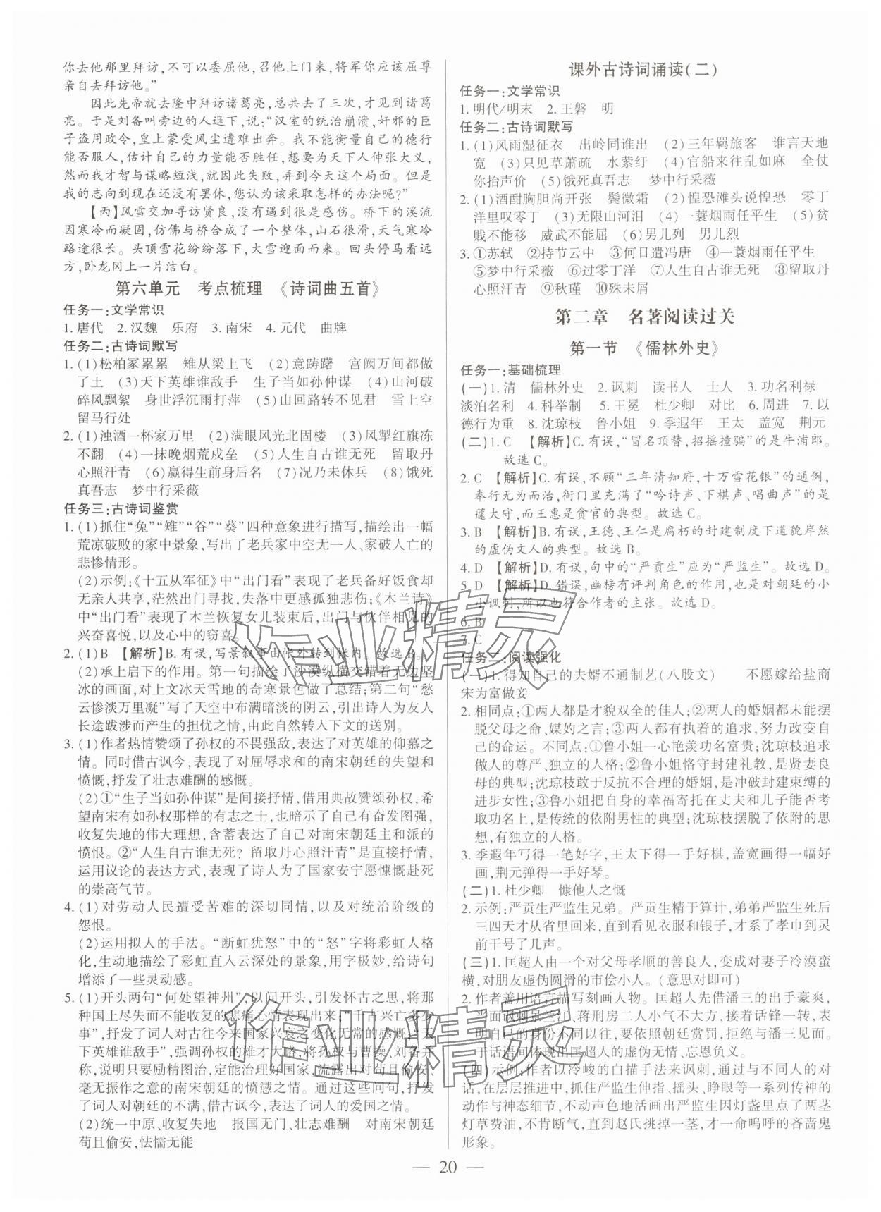 2024年基礎(chǔ)精練九年級語文全一冊人教版深圳專版 參考答案第20頁