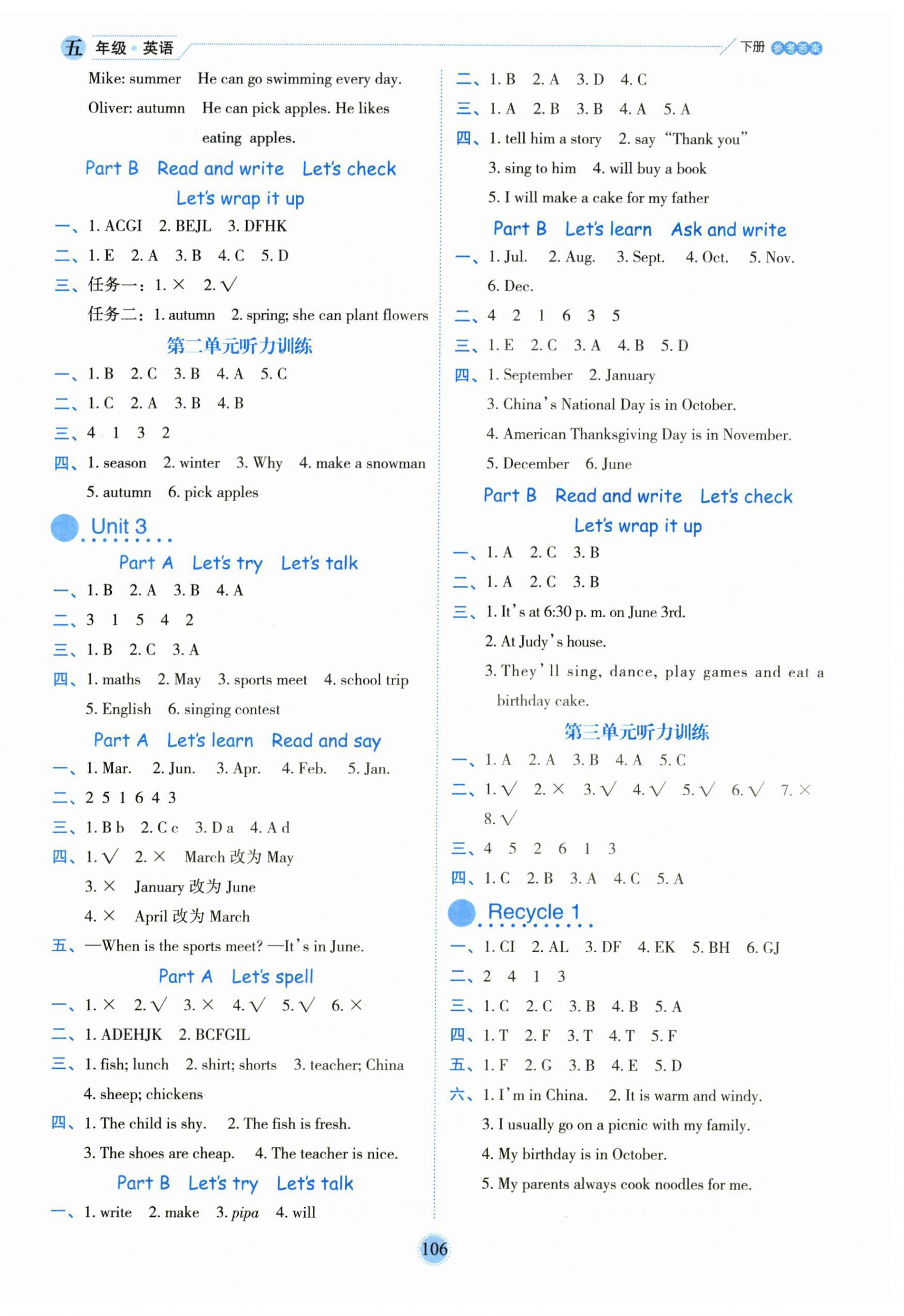 2026年优秀生作业本五年级英语下册人教版&nbsp;参考答案第2页
