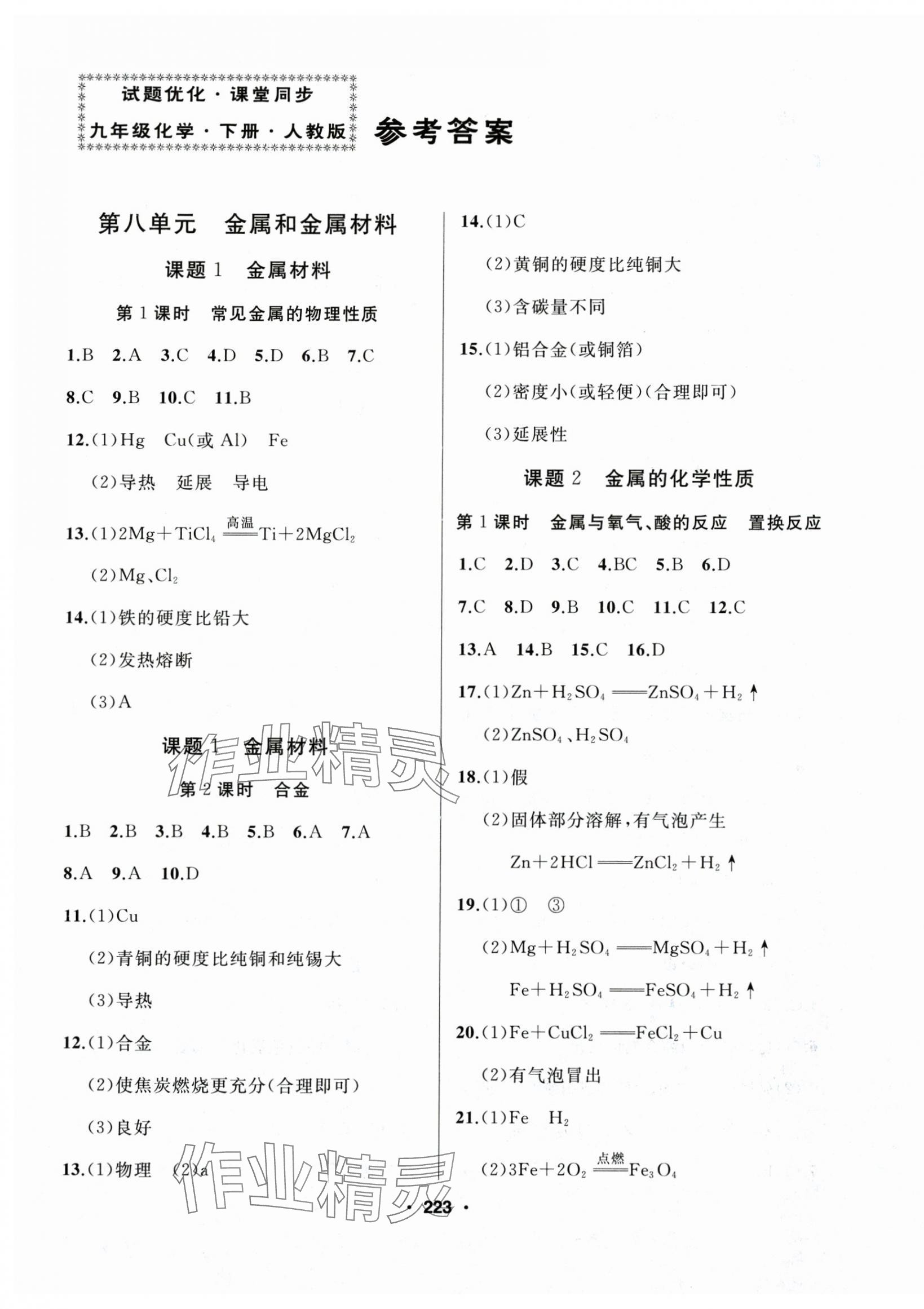 2025年试题优化课堂同步九年级化学下册人教版 第1页