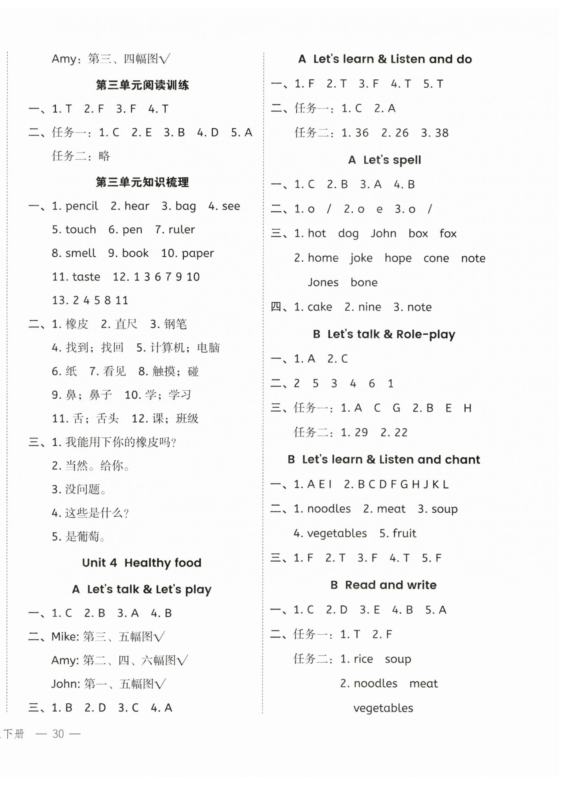 2025年名師面對面先學(xué)后練三年級英語下冊人教版 參考答案第4頁