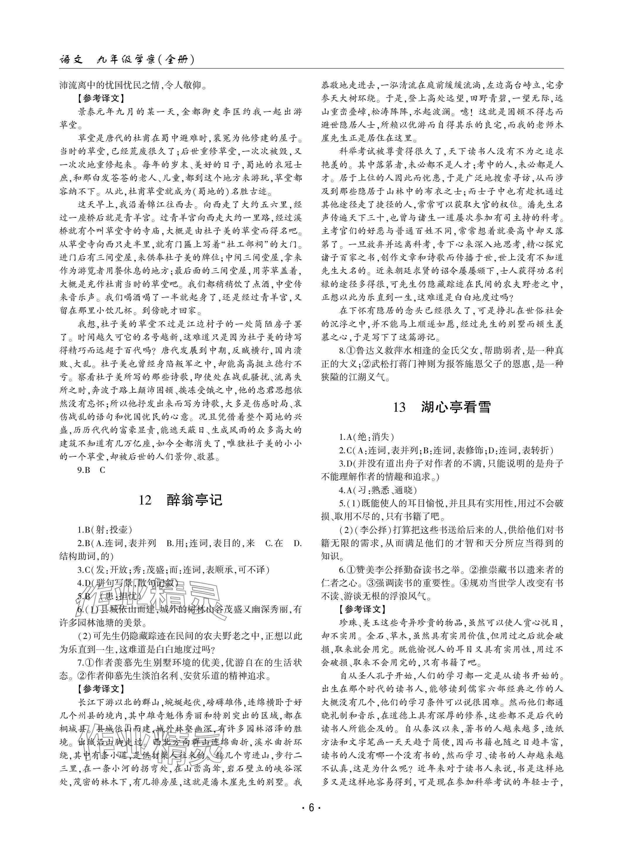 2023年文科愛好者九年級(jí)語文全一冊(cè)人教版 參考答案第6頁