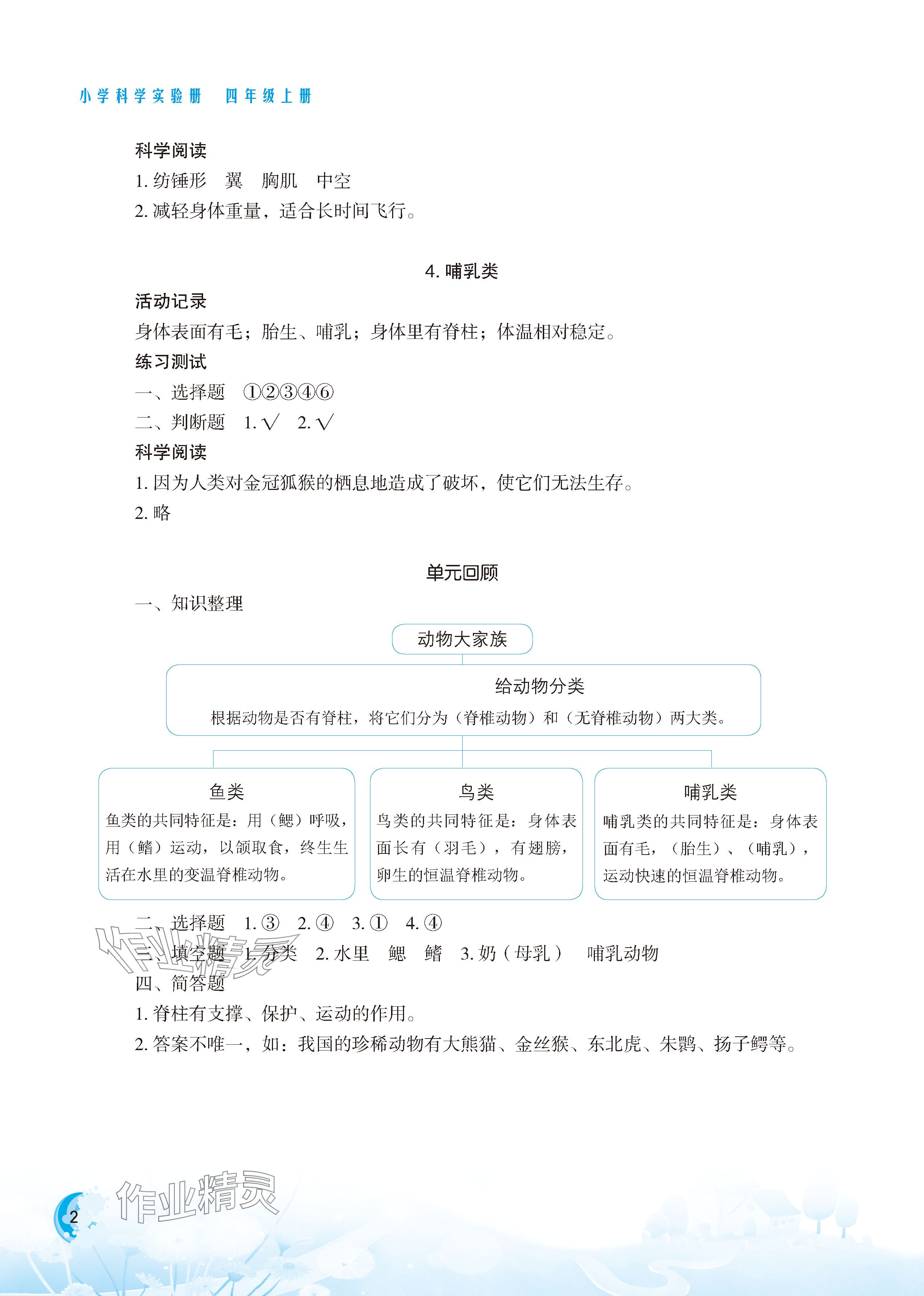 2023年小學(xué)科學(xué)實驗冊四年級上冊蘇教版 參考答案第2頁