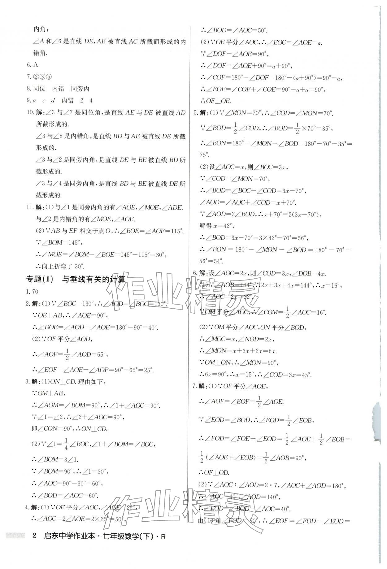 2026年启东中学作业本七年级数学下册人教版&nbsp;第2页