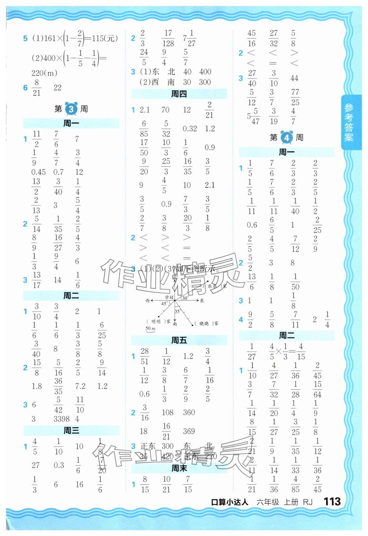 2025年王朝霞口算小達(dá)人六年級數(shù)學(xué)上冊人教版 參考答案第3頁