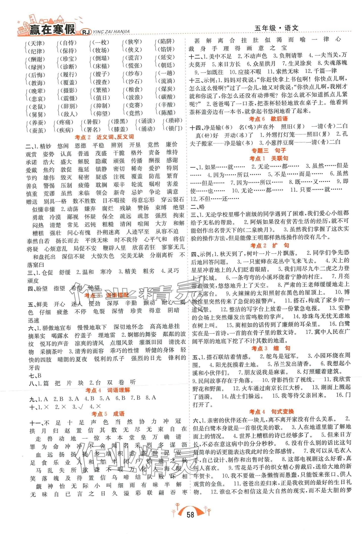 2024年赢在寒假期末闯关合肥工业大学出版社五年级语文人教版 第2页