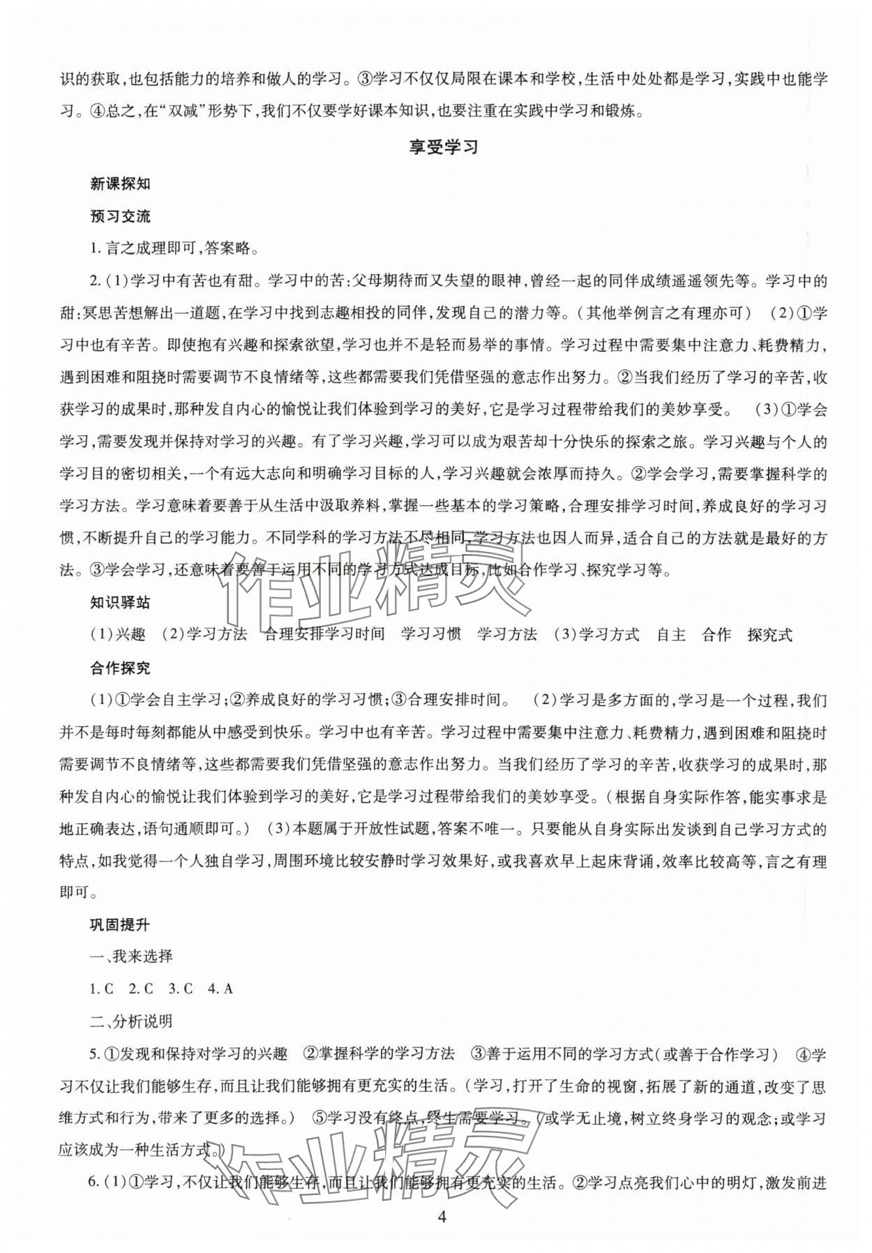 2023年智慧學(xué)習(xí)導(dǎo)學(xué)練七年級道德與法治上冊人教版 第4頁