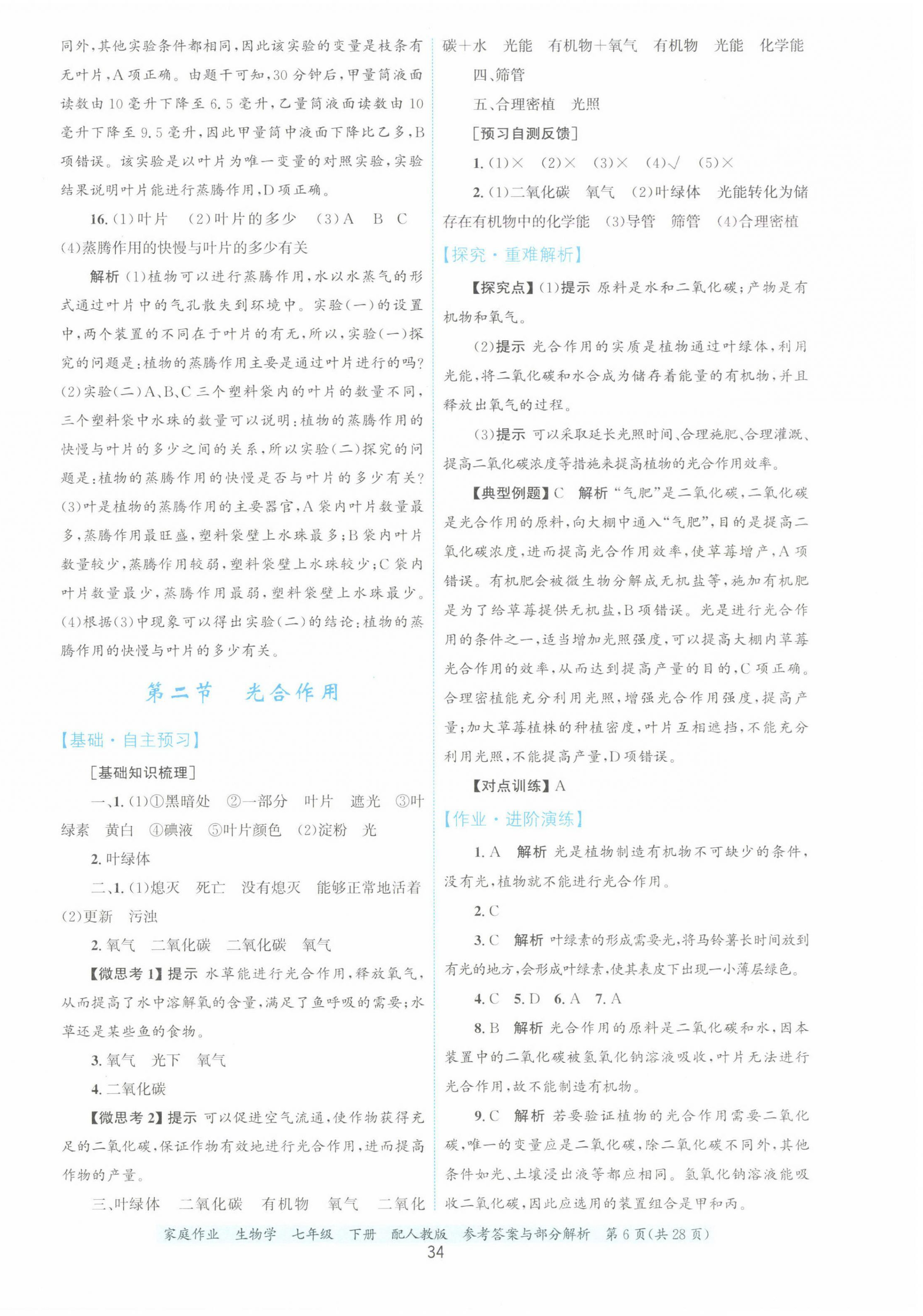 2025年家庭作业七年级生物下册人教版 第6页