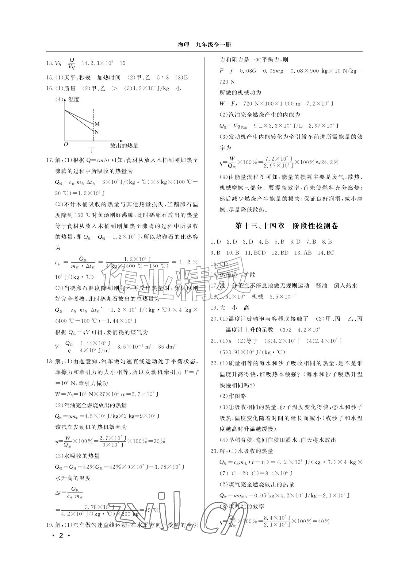 2026年同步练习册分层检测卷九年级物理全一册人教版&nbsp;参考答案第2页
