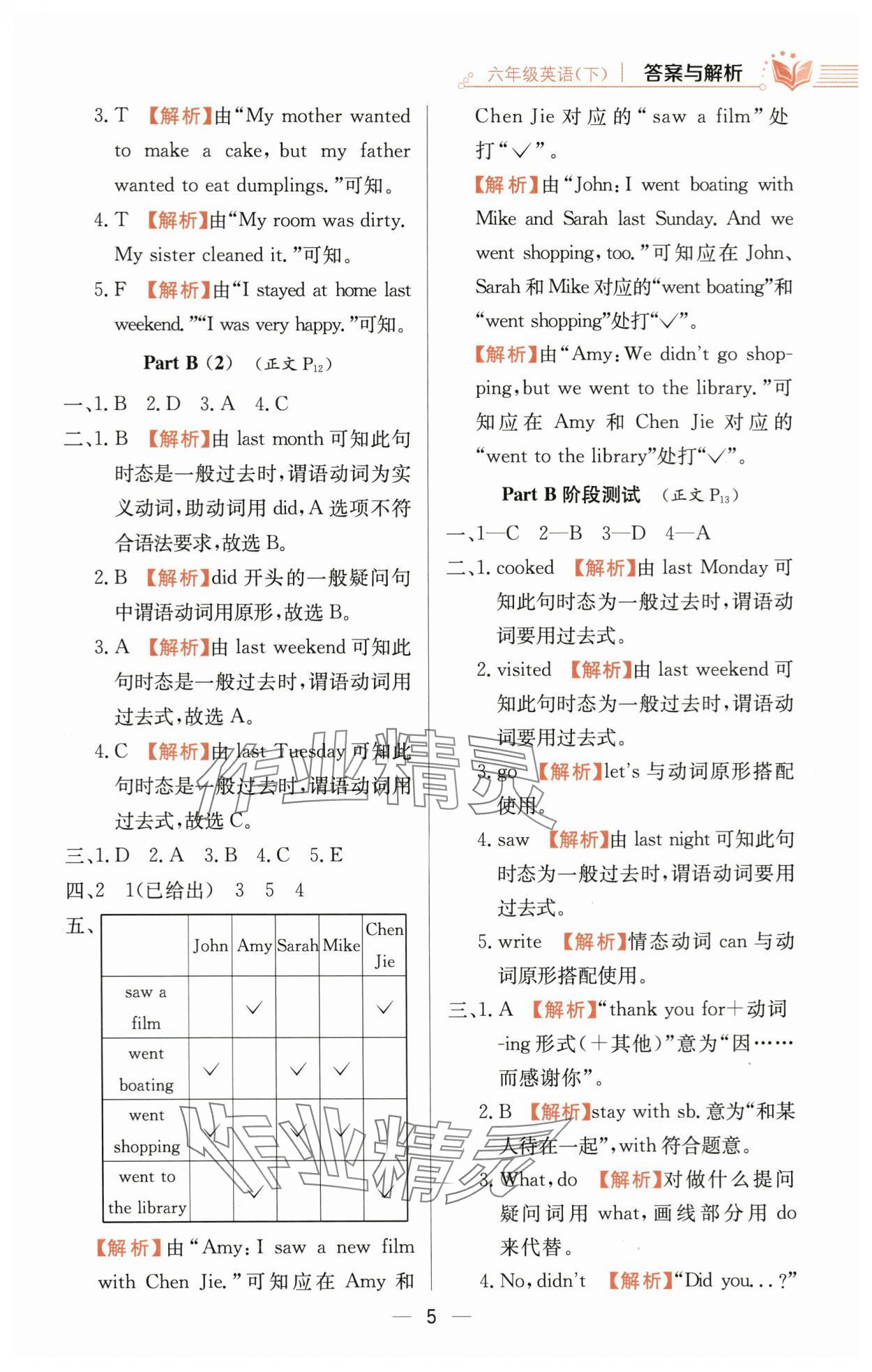 2024年教材全练六年级英语下册人教版 参考答案第5页