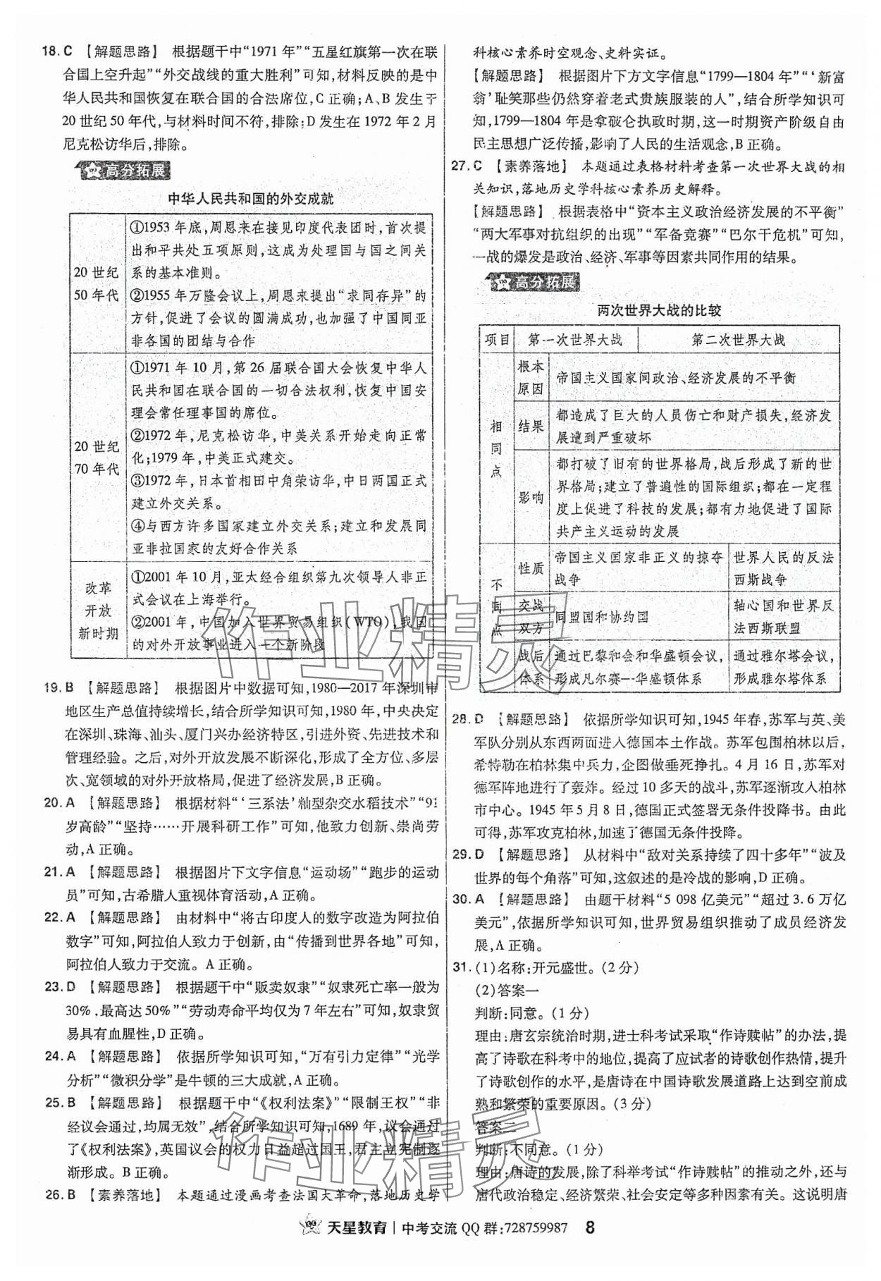 2024年金考卷福建中考45套匯編歷史 參考答案第8頁(yè)