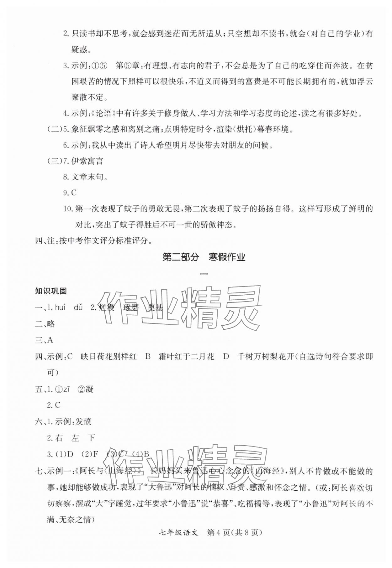 2025年寒假作業(yè)延邊教育出版社七年級合訂本人教版A版河南專版 參考答案第4頁