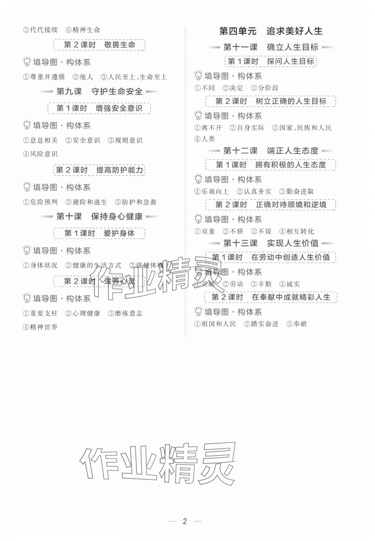 2025年点拨训练七年级道德与法治上册人教版海南专版 参考答案第2页