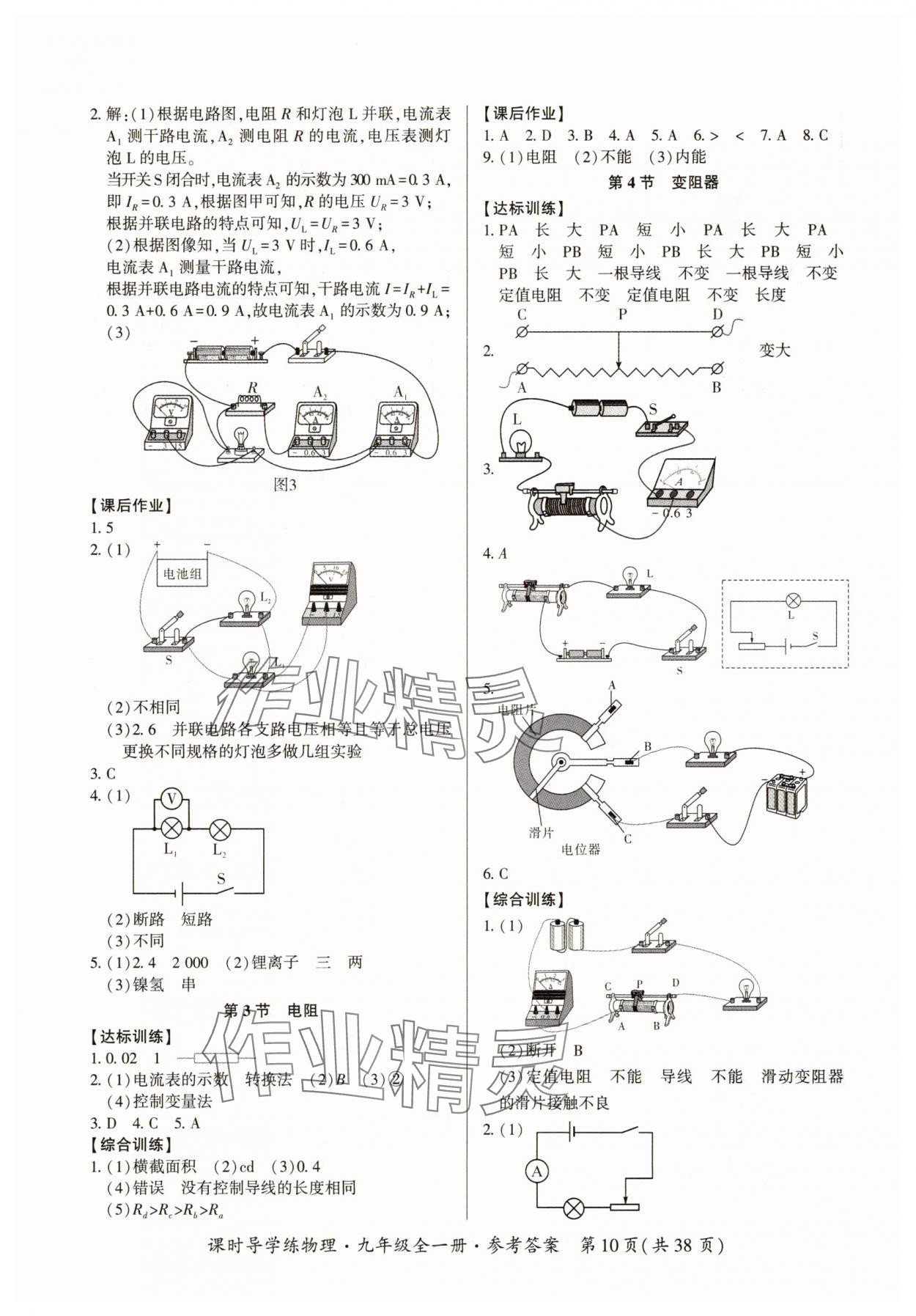 2025年课时导学练九年级物理全一册人教版&nbsp;参考答案第10页