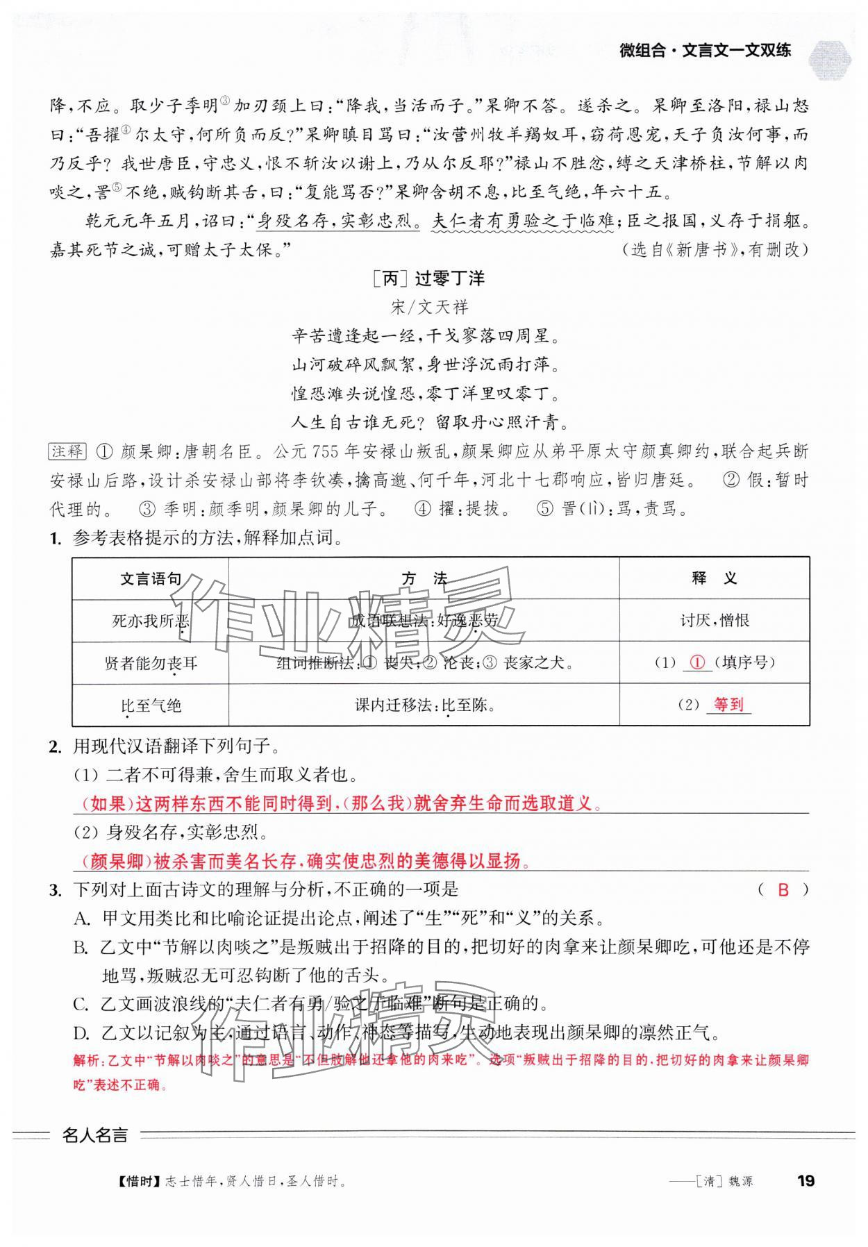 2025年通城學(xué)典組合訓(xùn)練中考語文浙江專版 參考答案第19頁