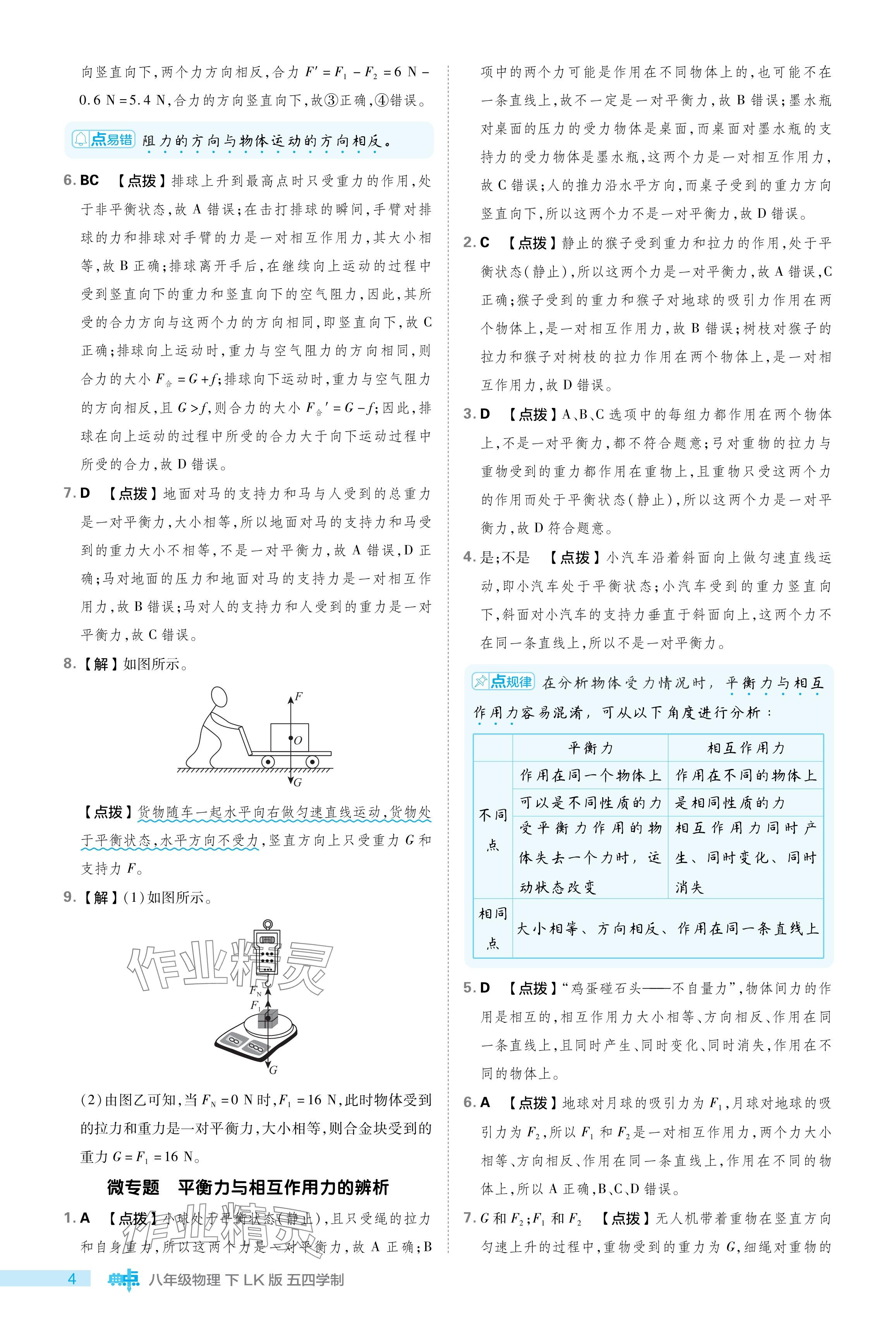 2024年綜合應(yīng)用創(chuàng)新題典中點(diǎn)八年級物理下冊魯科版54制 參考答案第4頁