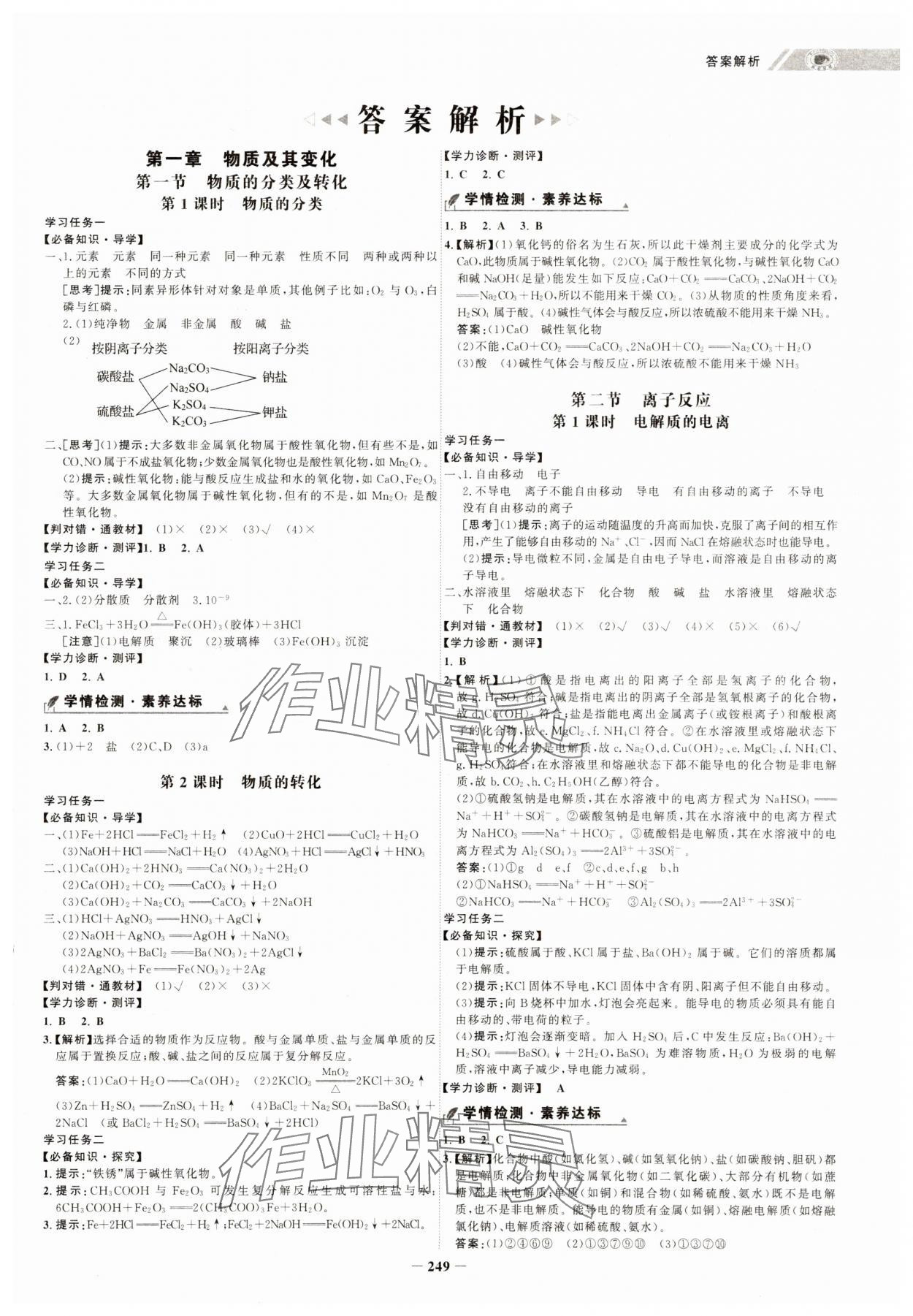 2024年世紀金榜高中全程復習方略高中化學必修第一冊人教版 參考答案第1頁