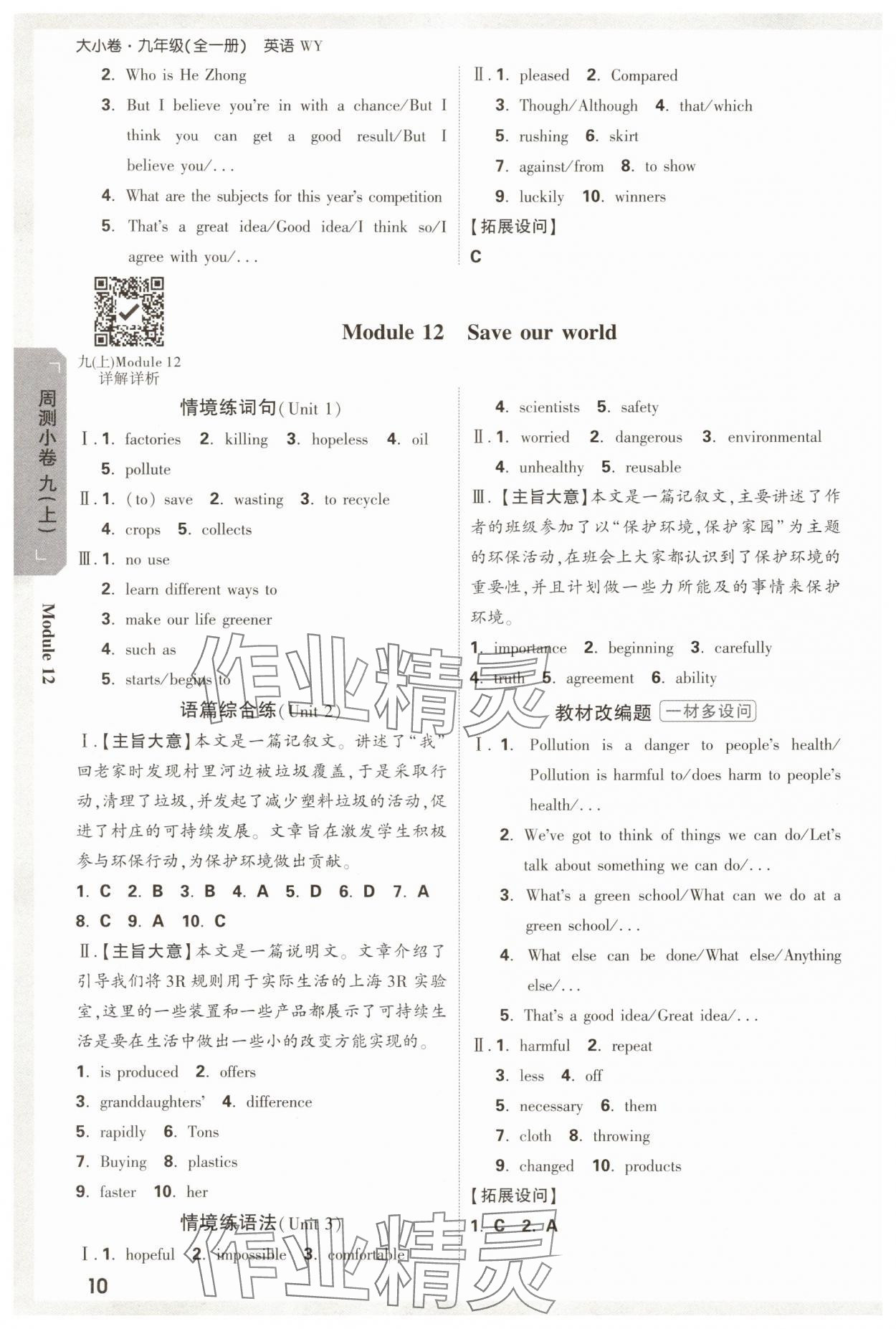 2025年萬唯中考大小卷九年級英語全一冊外研版 參考答案第10頁