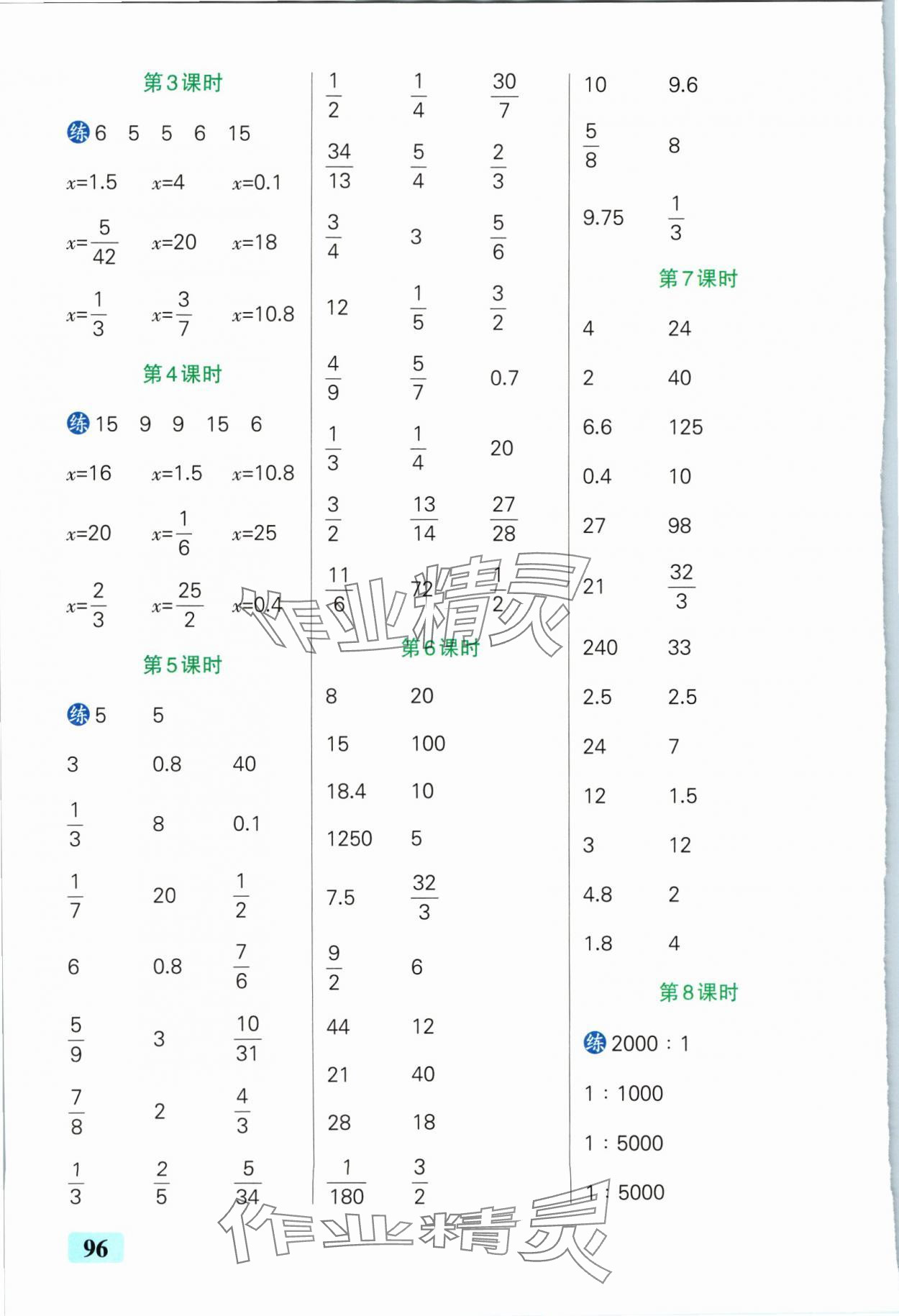 2024年小学学霸口算六年级数学下册人教版 参考答案第6页