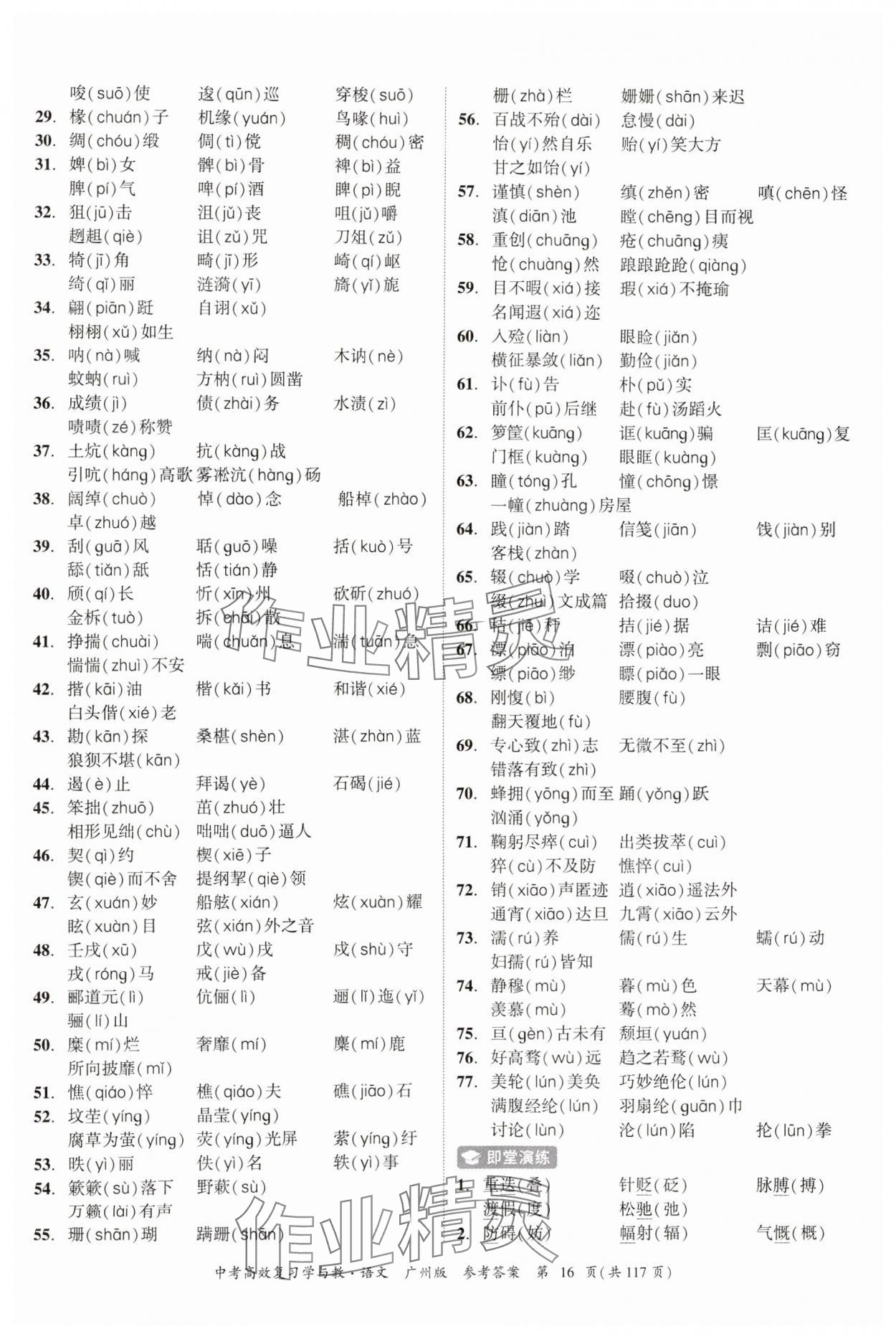 2024年中考高效復習學與教語文廣州專版 參考答案第16頁