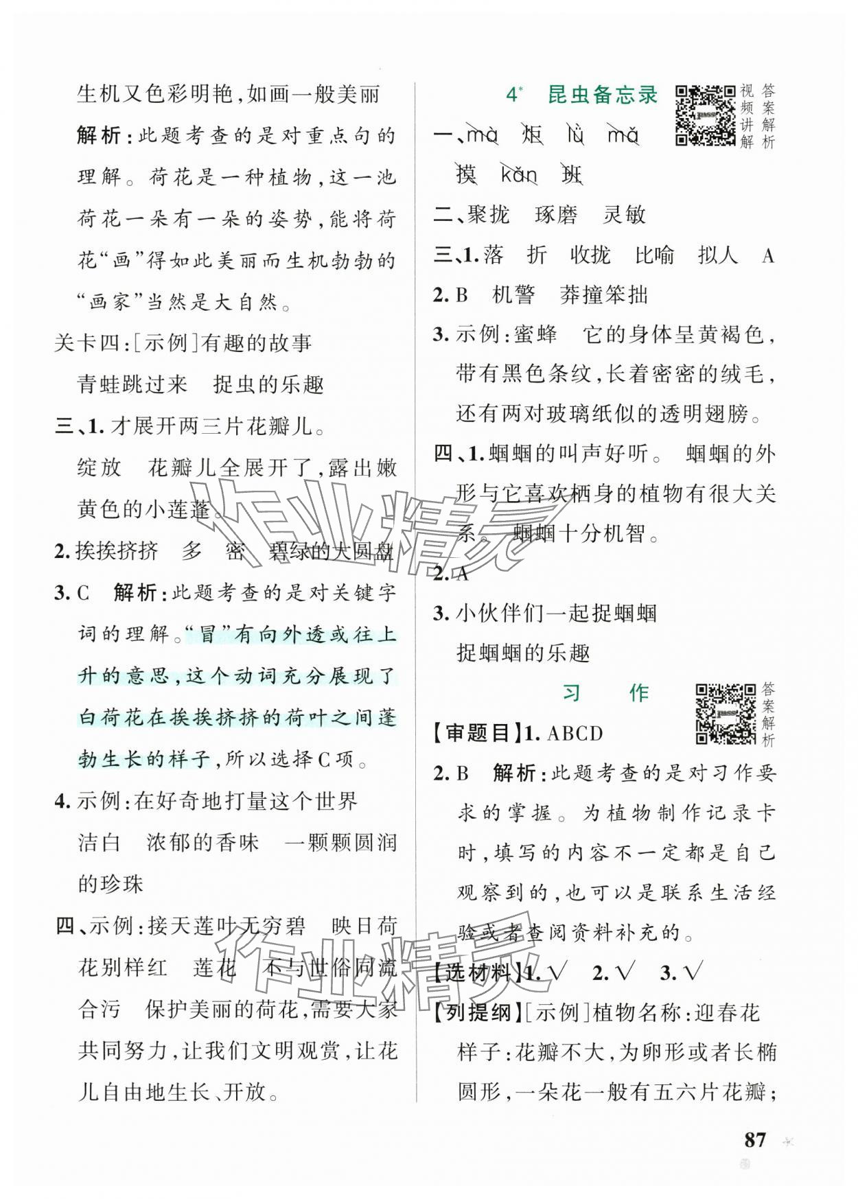 2025年小學學霸作業(yè)本三年級語文下冊人教版54制 參考答案第3頁