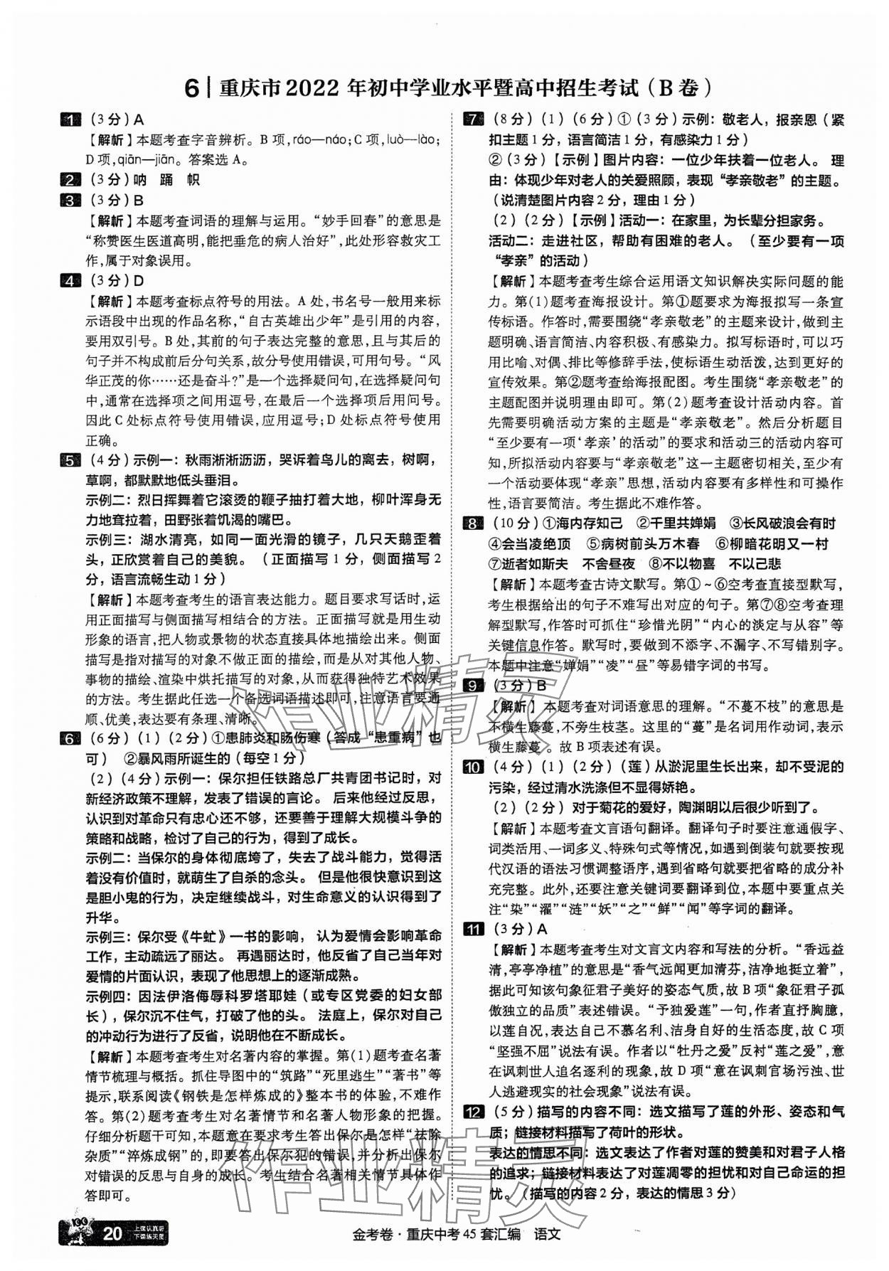 2025年金考卷中考45套匯編語文重慶專版 參考答案第20頁