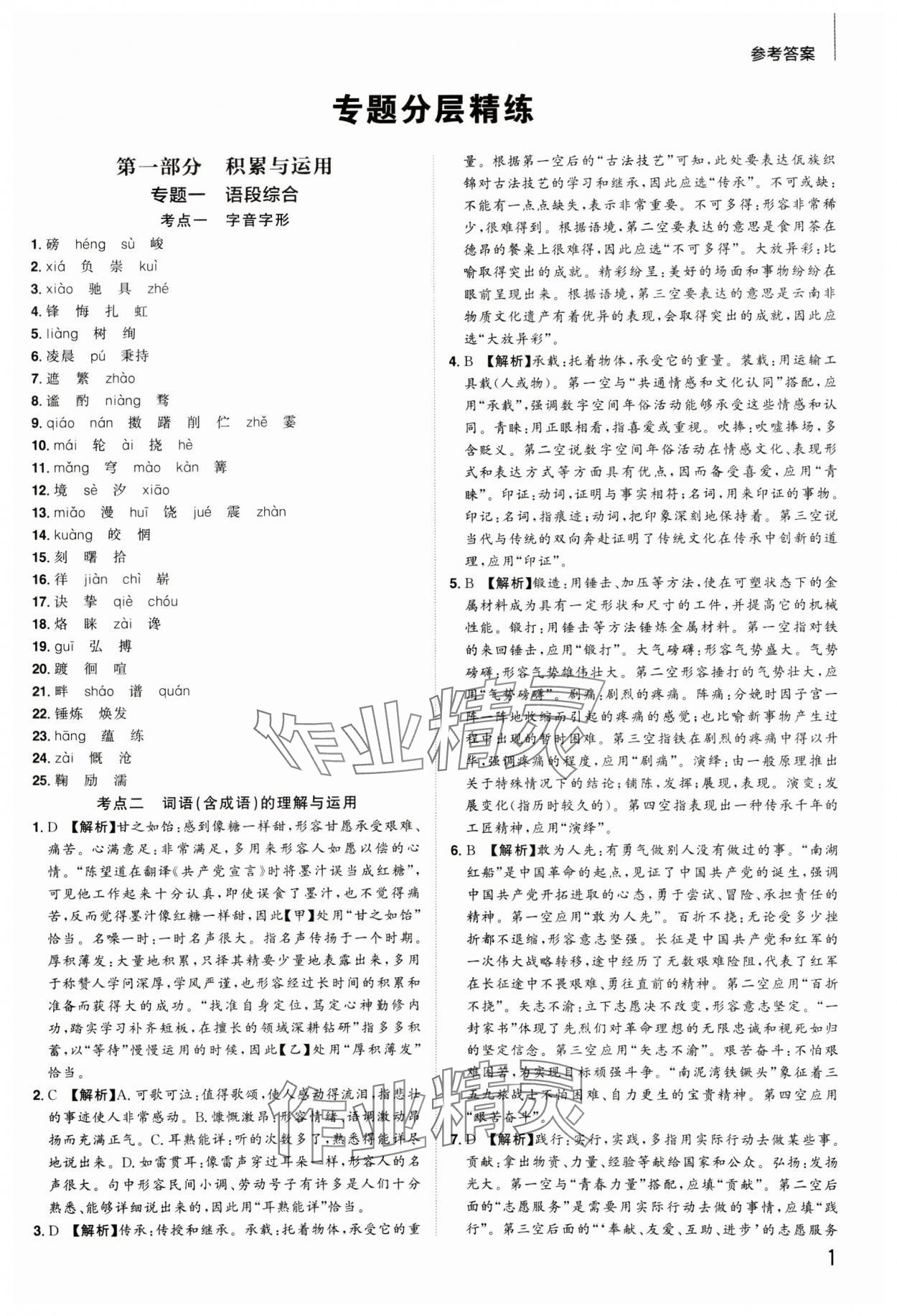 2025年陽光同學(xué)分層新中考語文福建專版 參考答案第1頁