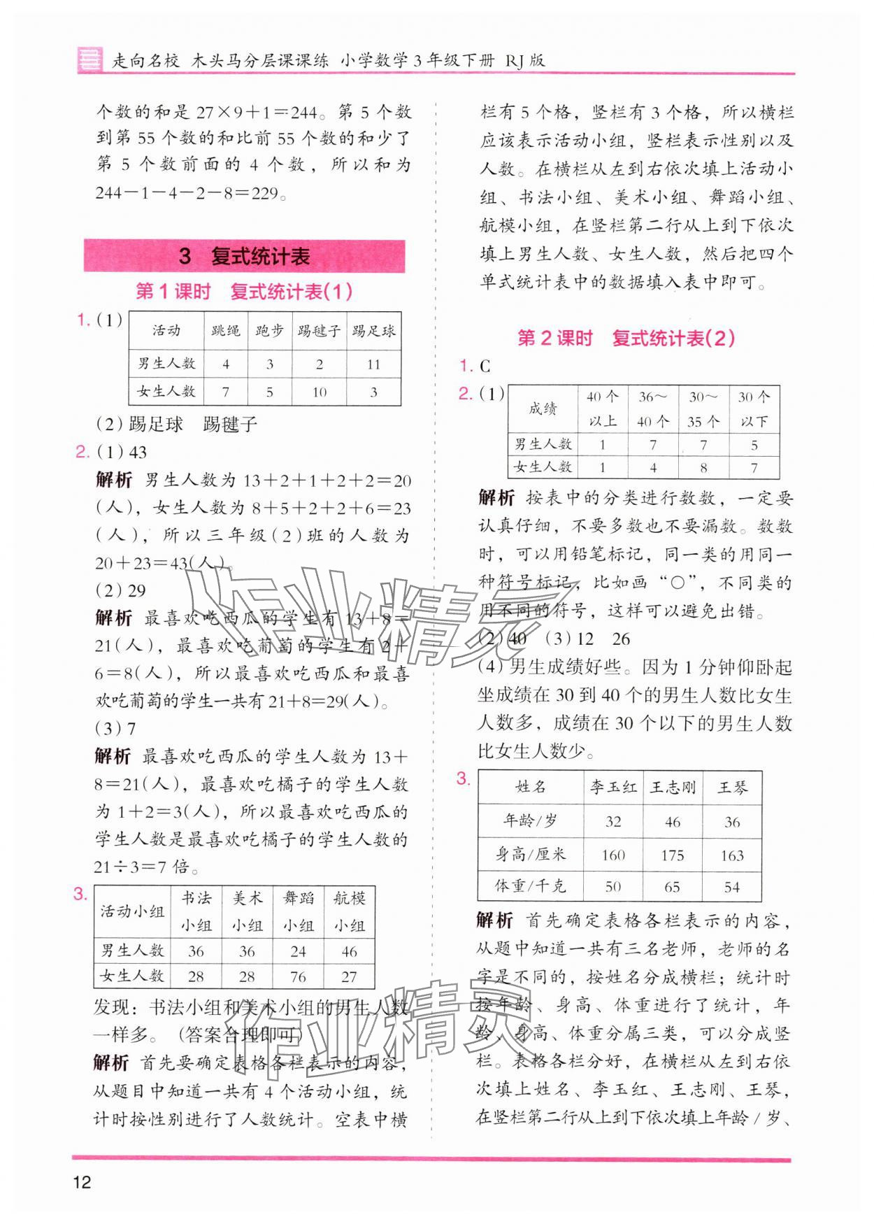 2024年木頭馬分層課課練三年級(jí)數(shù)學(xué)下冊(cè)人教版 參考答案第12頁(yè)