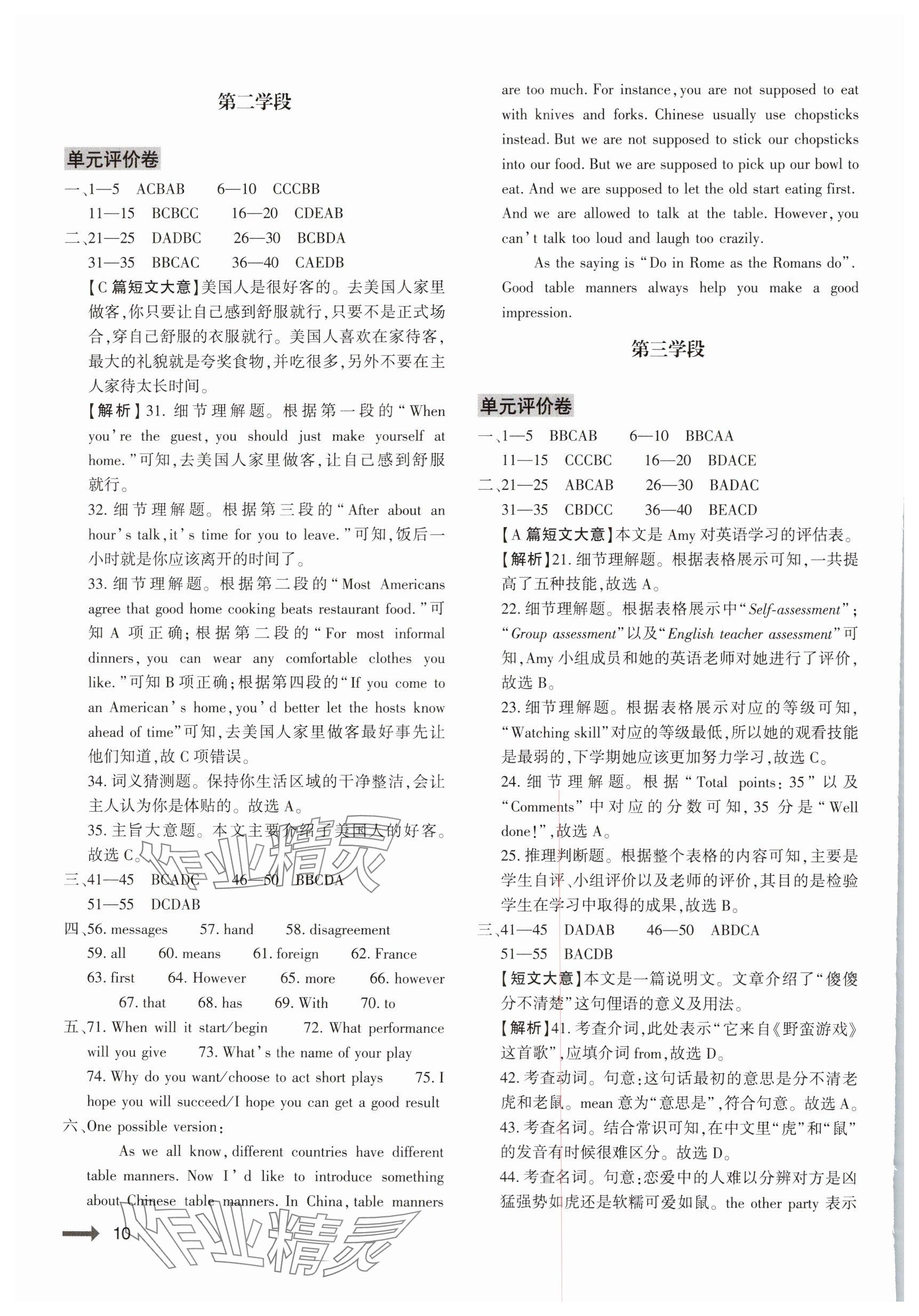 2024年強基訓(xùn)練九年級英語全一冊仁愛版 參考答案第10頁