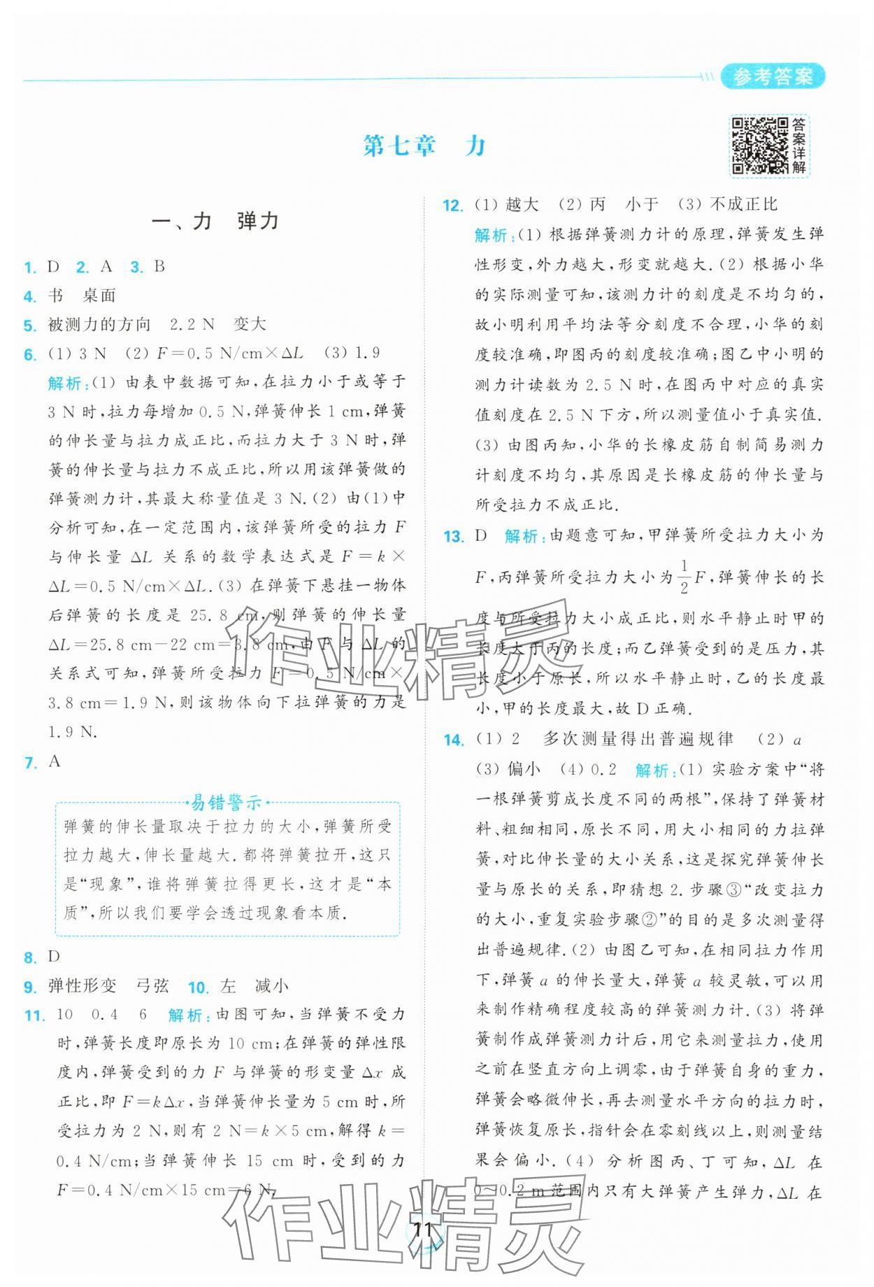 2025年亮點給力全優練霸八年級物理下冊蘇科版 參考答案第11頁